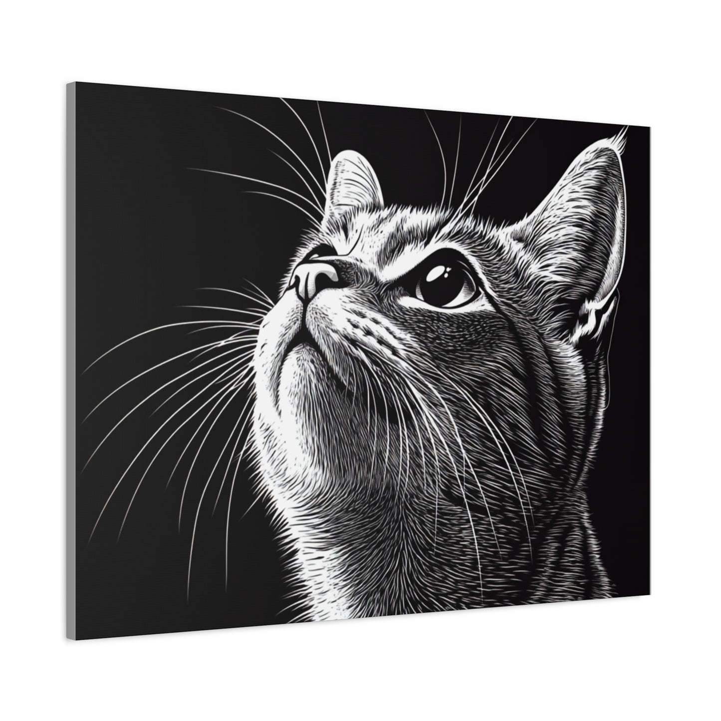 Portrait Cat Canvas Wall Art - Black and White Stretched Print
