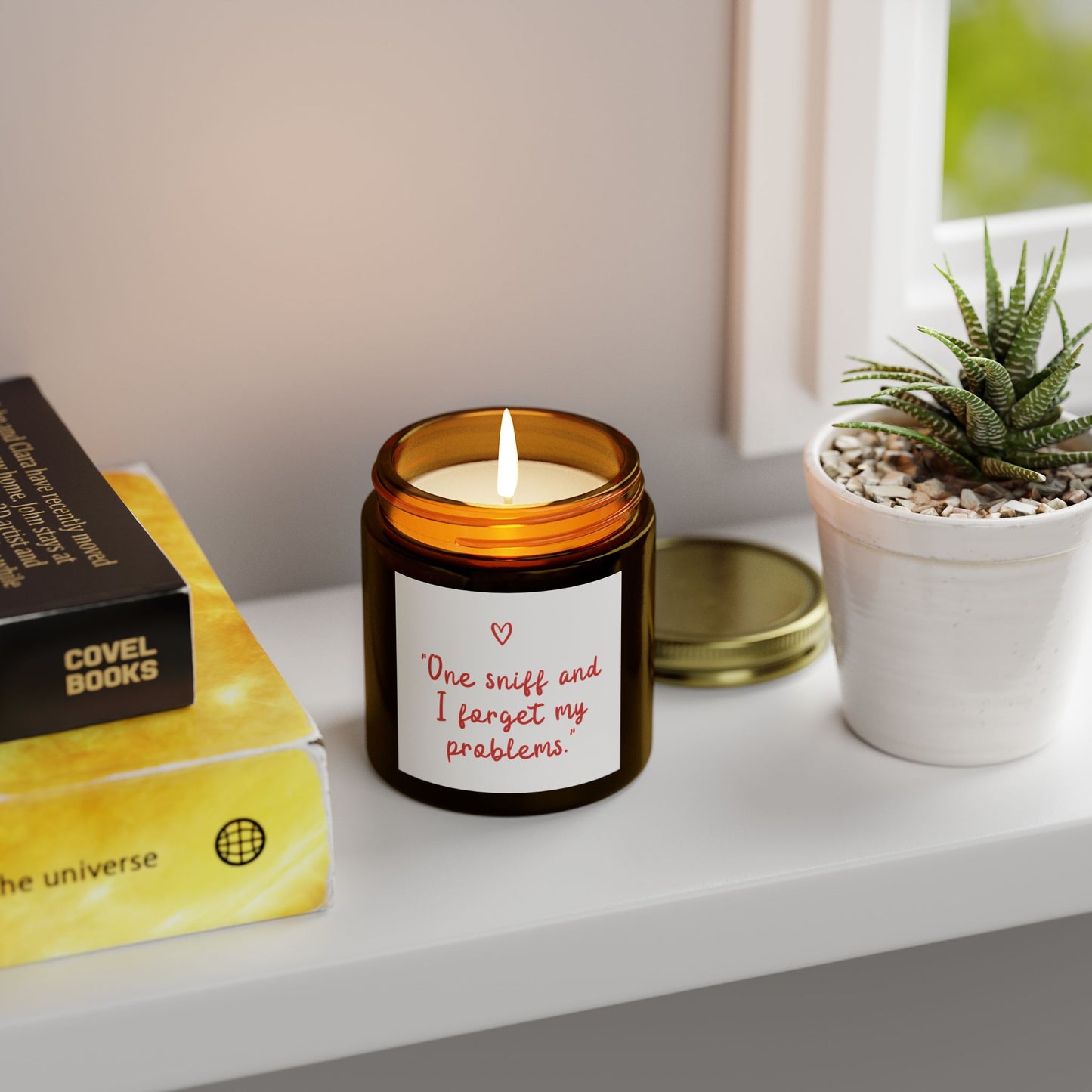 Aromatherapy Scented Candle “One Sniff and I Forget My Problems” Relaxing Coconut Apricot Wax