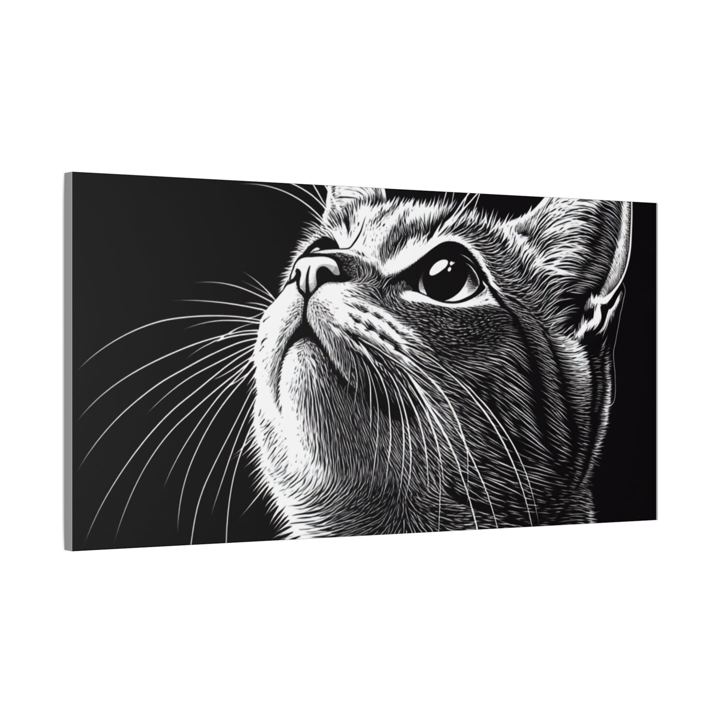 Portrait Cat Canvas Wall Art - Black and White Stretched Print