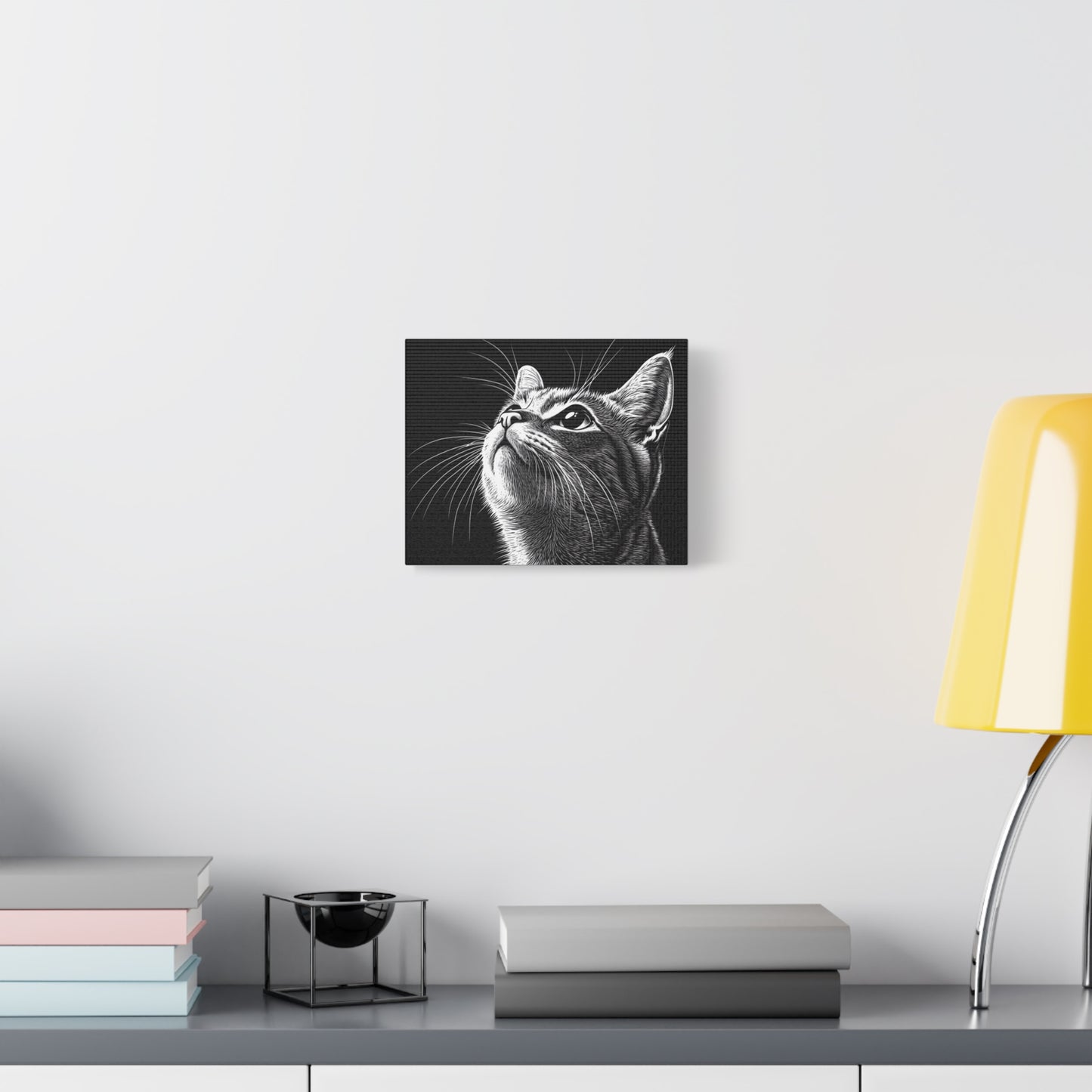 Portrait Cat Canvas Wall Art - Black and White Stretched Print