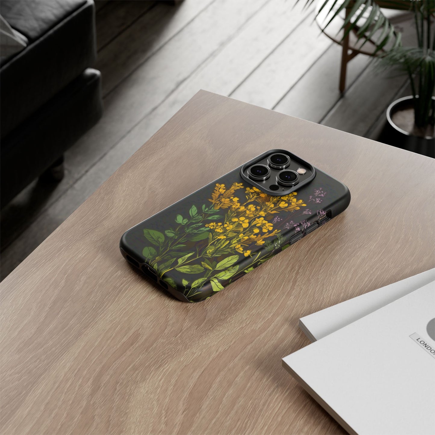 Floral Tough Phone Case - Elegant Yellow Botanical Design