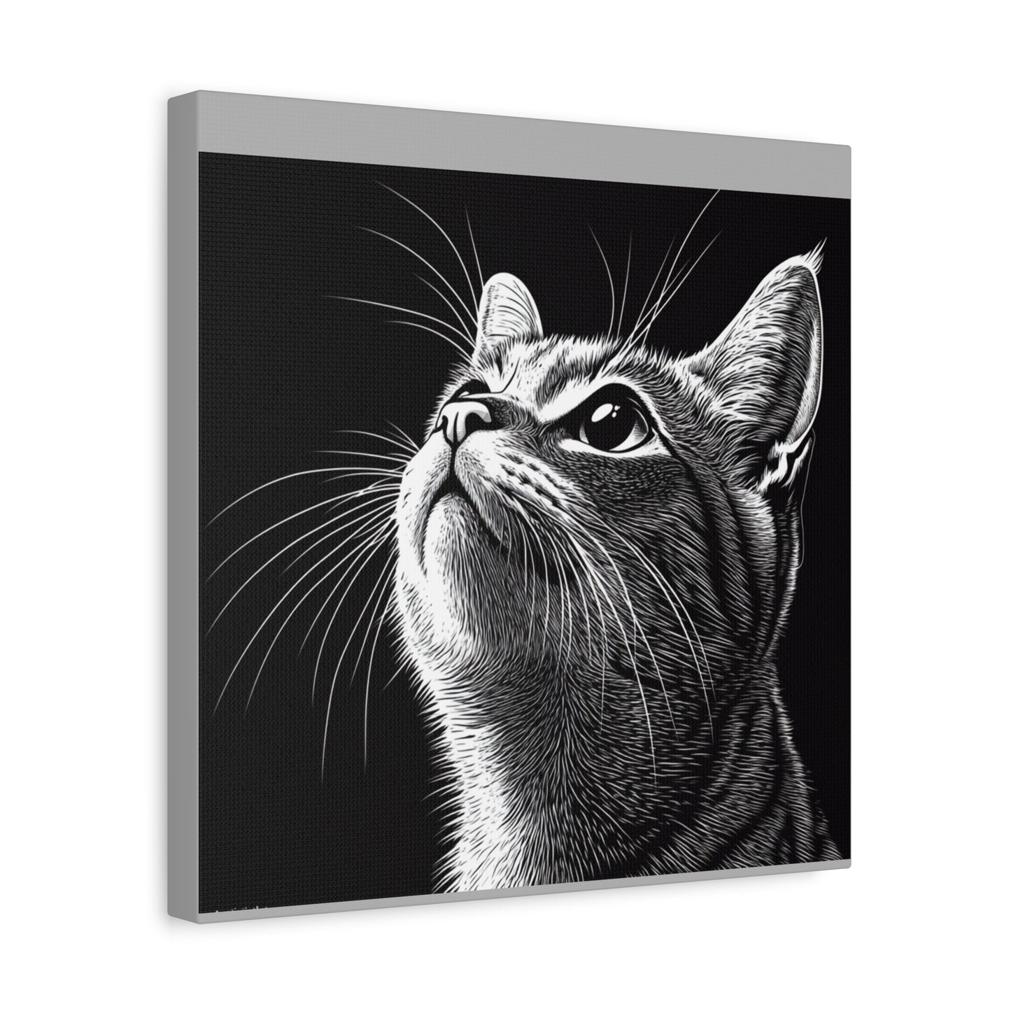 Portrait Cat Canvas Wall Art - Black and White Stretched Print
