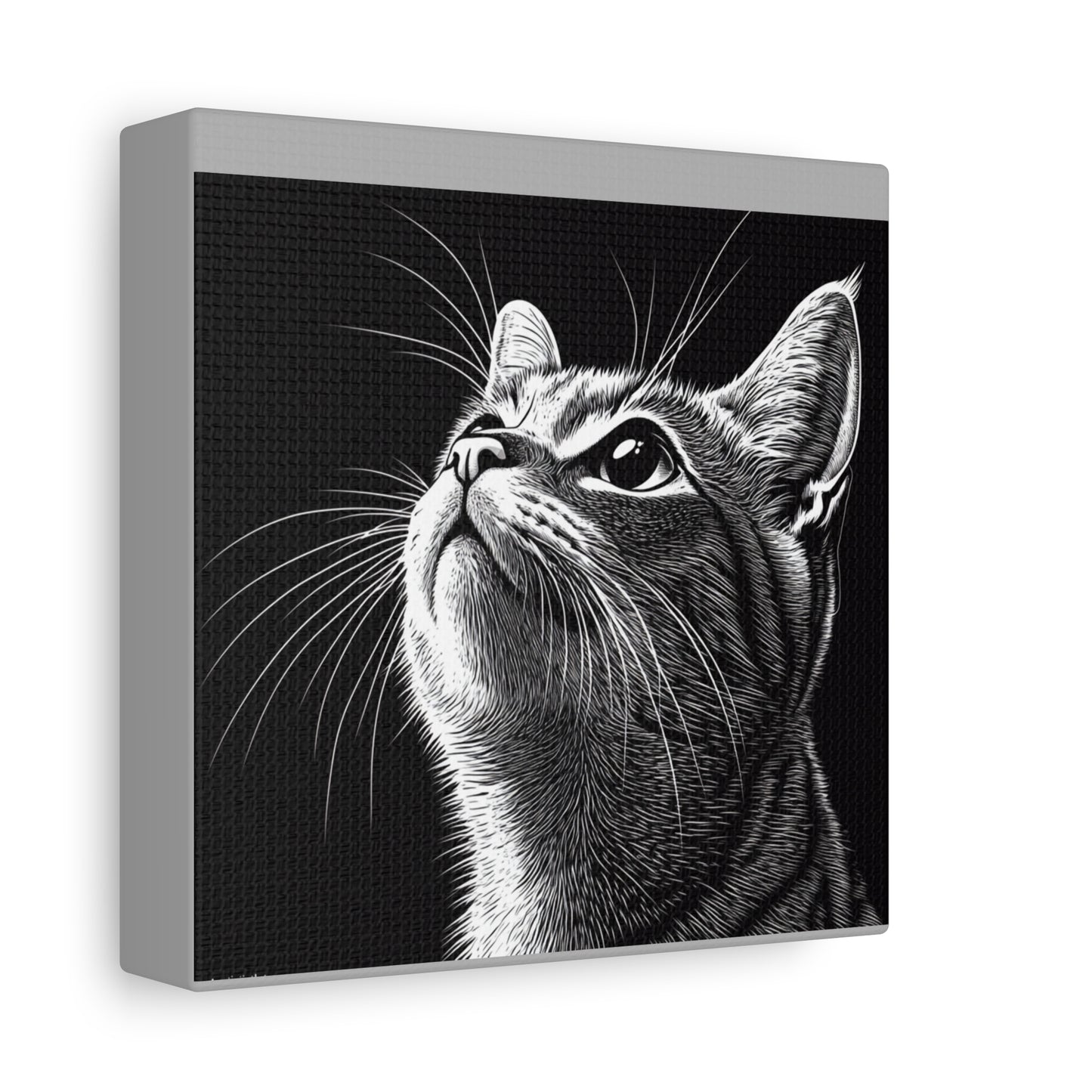 Portrait Cat Canvas Wall Art - Black and White Stretched Print