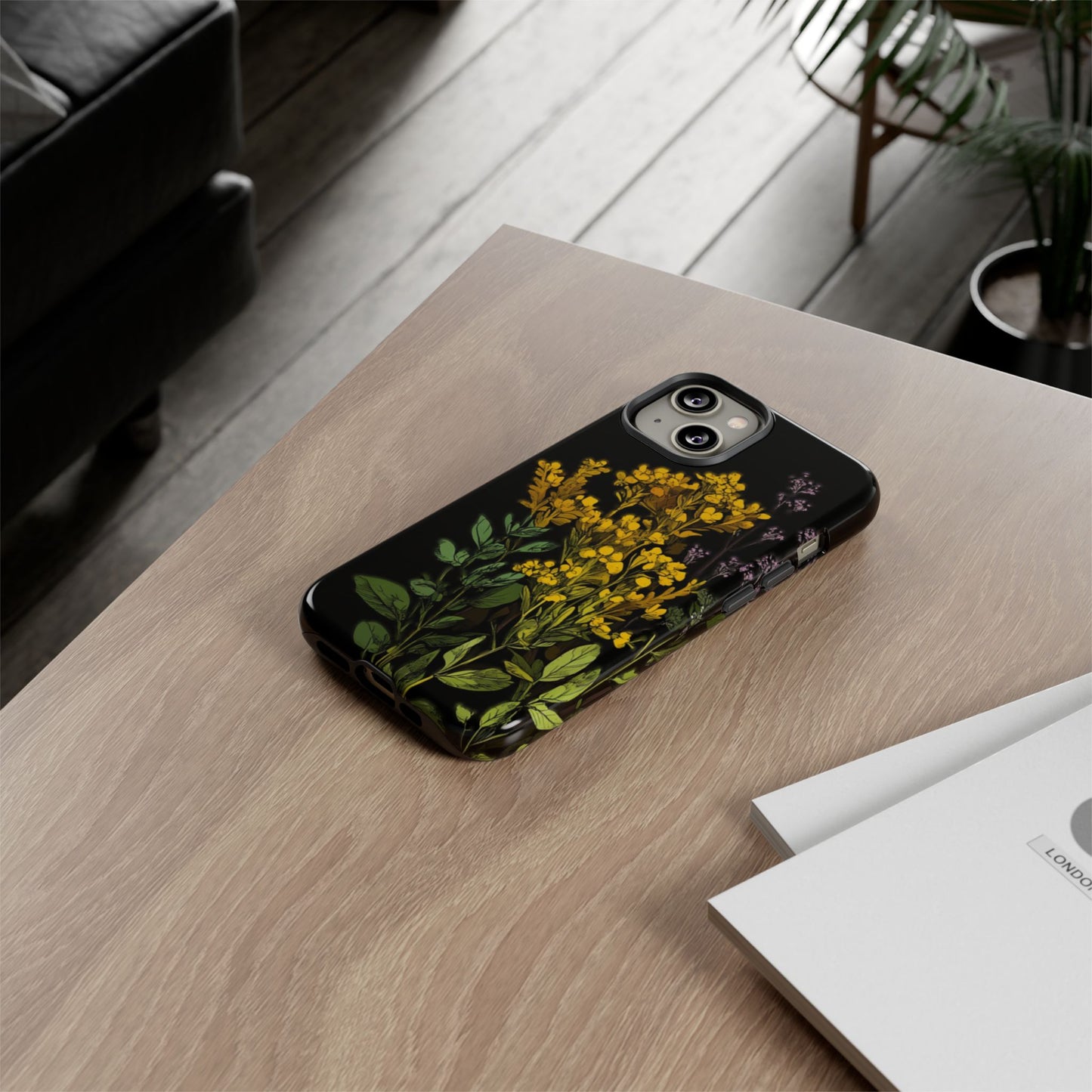 Floral Tough Phone Case - Elegant Yellow Botanical Design