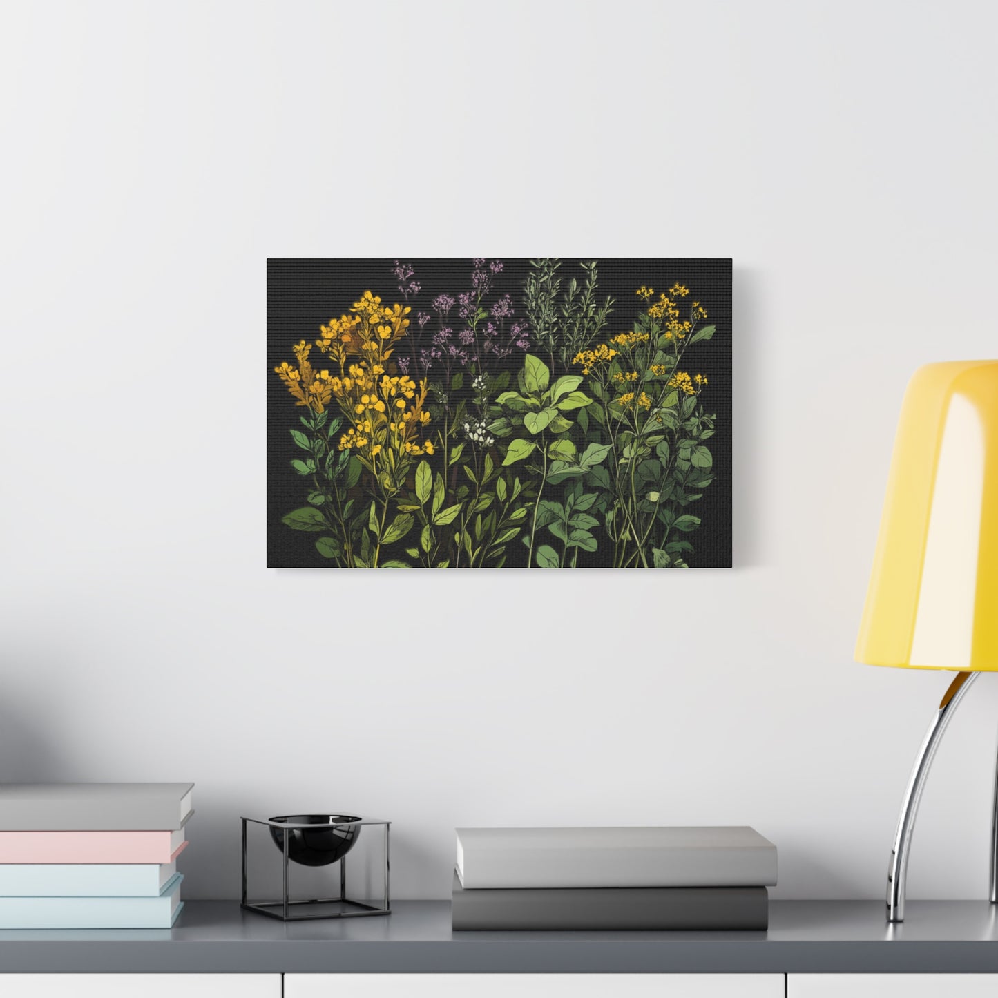 Botanical Wall Art - Matte Canvas Print of Colorful Herbs and Flowers