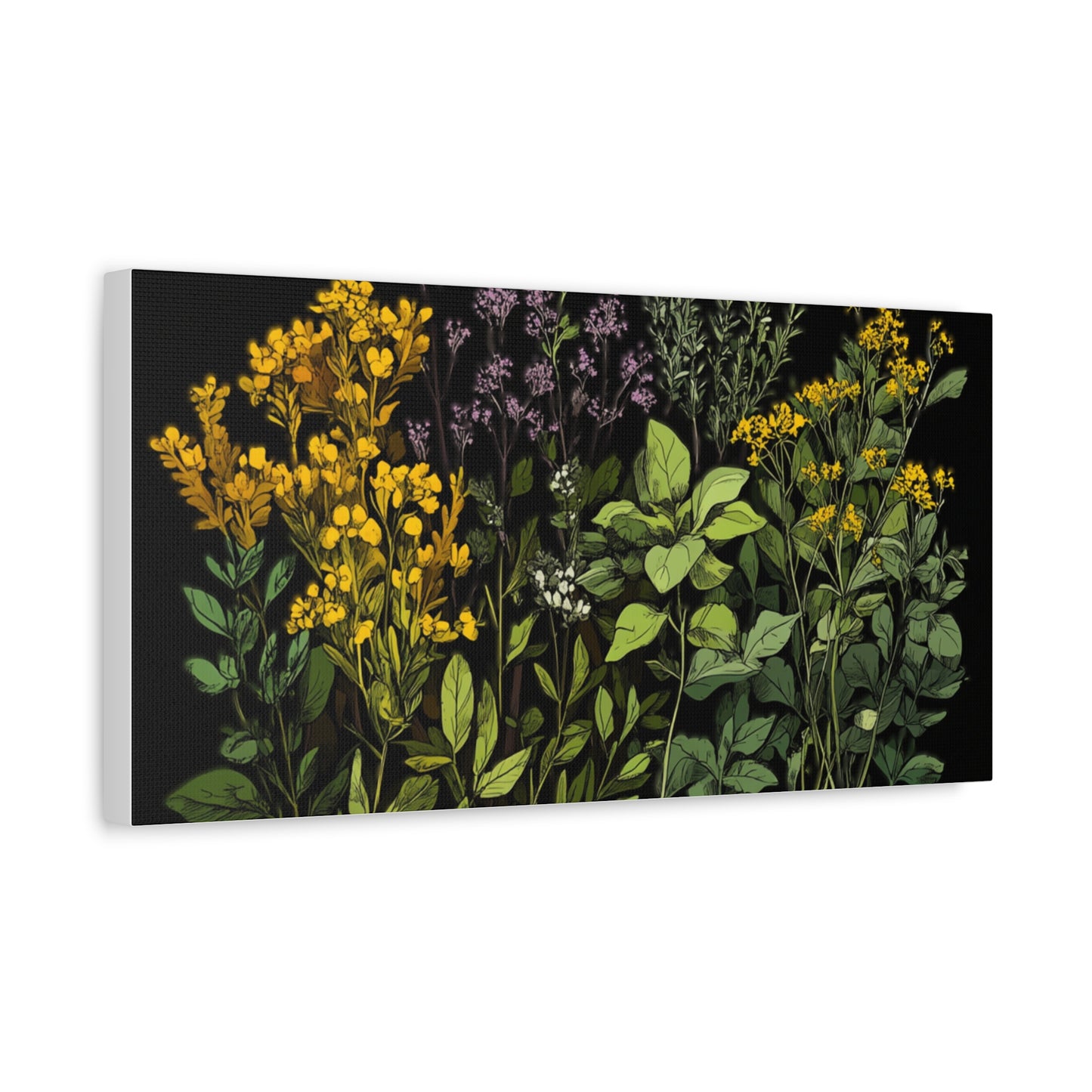 Botanical Wall Art - Matte Canvas Print of Colorful Herbs and Flowers