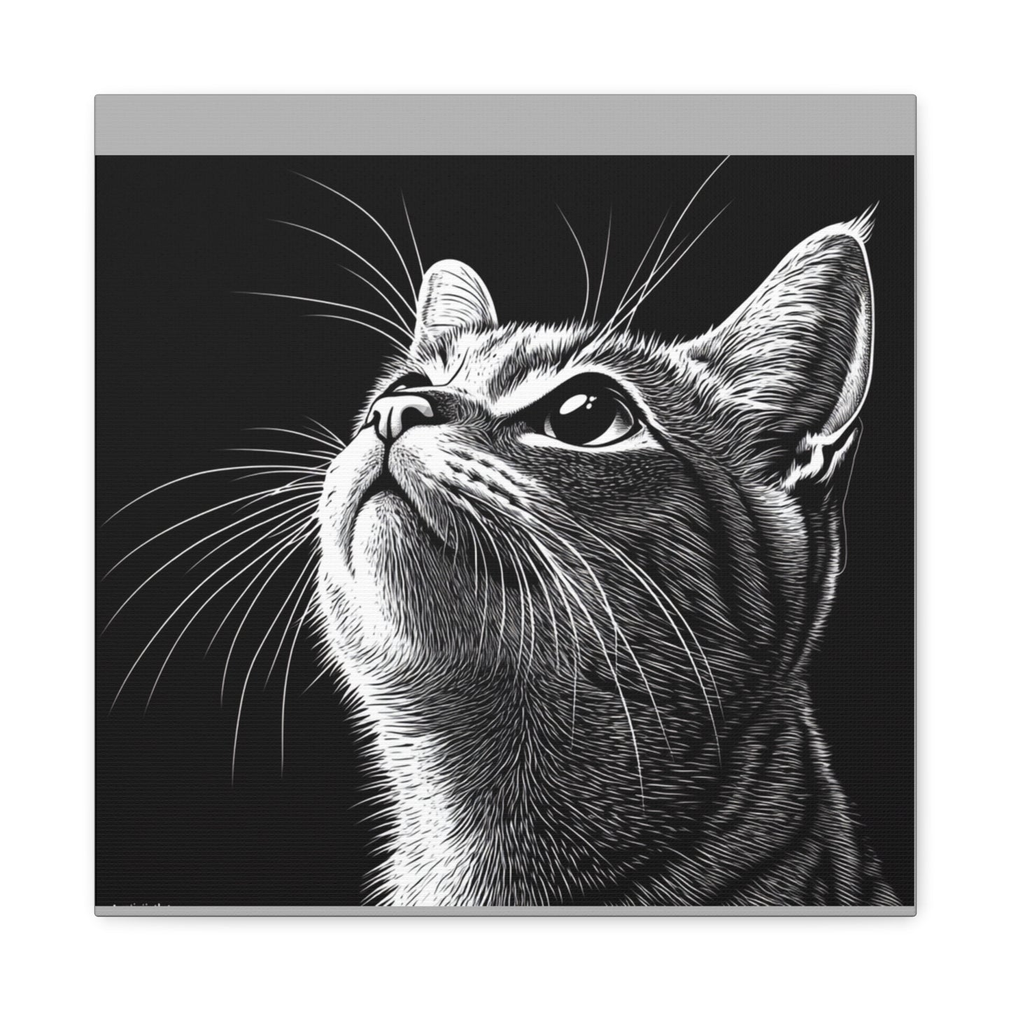Portrait Cat Canvas Wall Art - Black and White Stretched Print