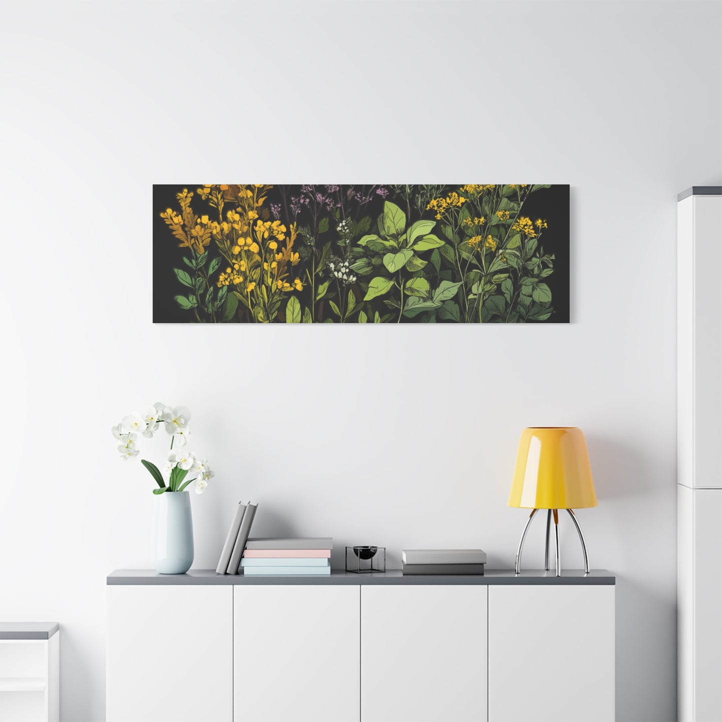 Botanical Wall Art - Matte Canvas Print of Colorful Herbs and Flowers