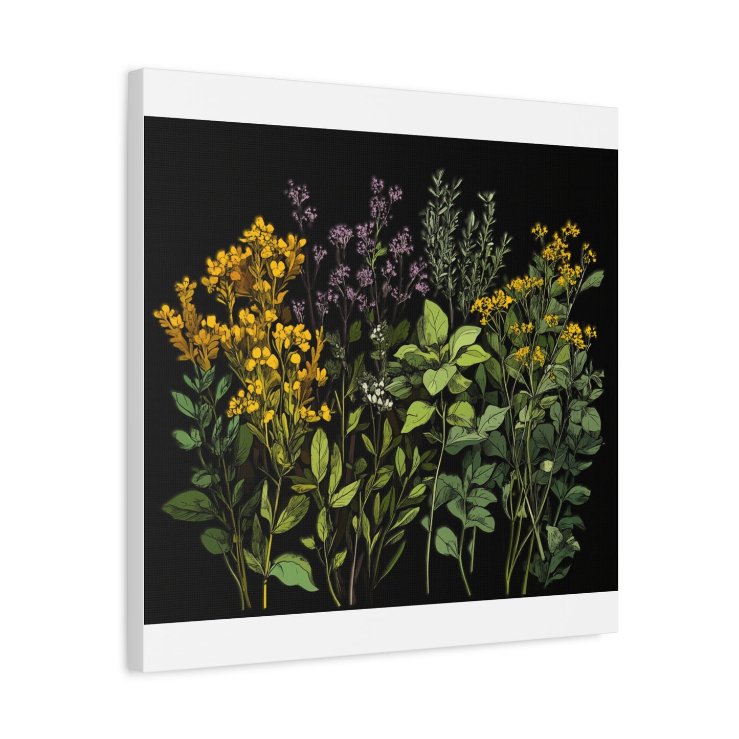 Botanical Wall Art - Matte Canvas Print of Colorful Herbs and Flowers