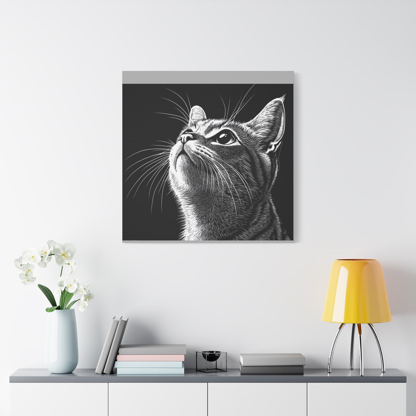 Portrait Cat Canvas Wall Art - Black and White Stretched Print