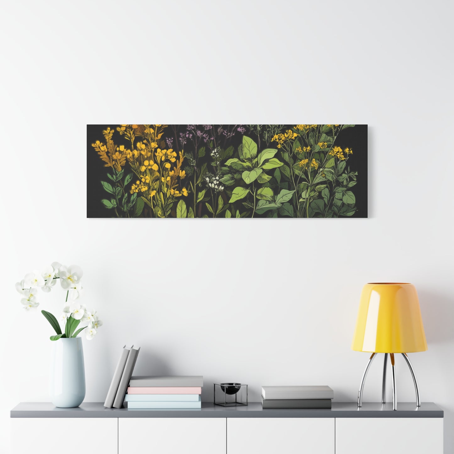 Botanical Wall Art - Matte Canvas Print of Colorful Herbs and Flowers