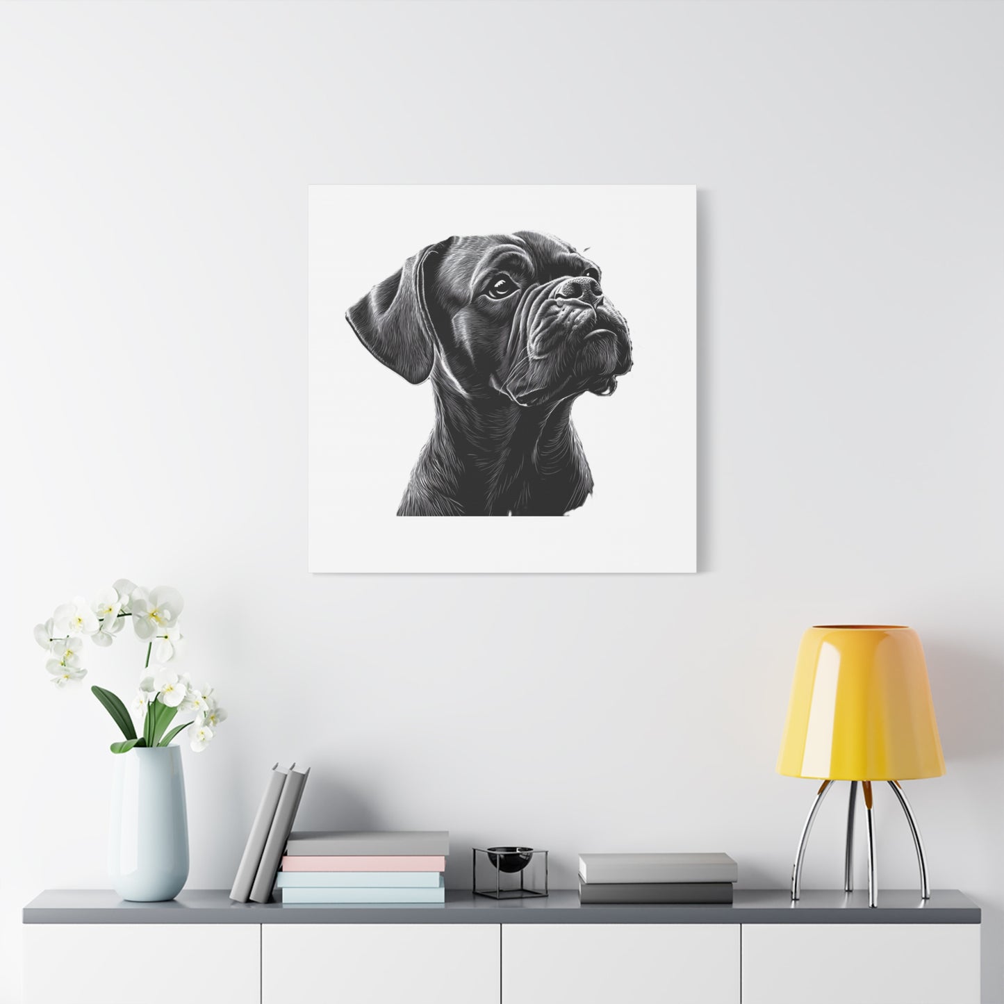 Canvas Wall Art - Black Boxer Dog Portrait - Pet Lover Home Decor