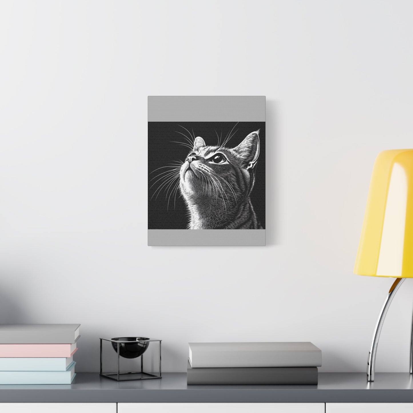 Portrait Cat Canvas Wall Art - Black and White Stretched Print