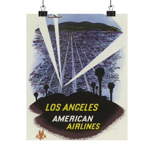 Vintage Los Angeles American Airlines Matte Vertical Poster - Retro Travel Decor