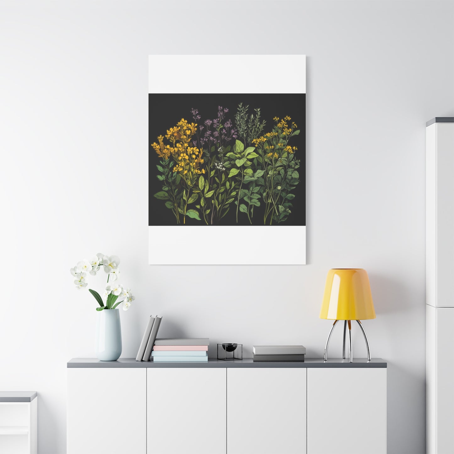Botanical Wall Art - Matte Canvas Print of Colorful Herbs and Flowers