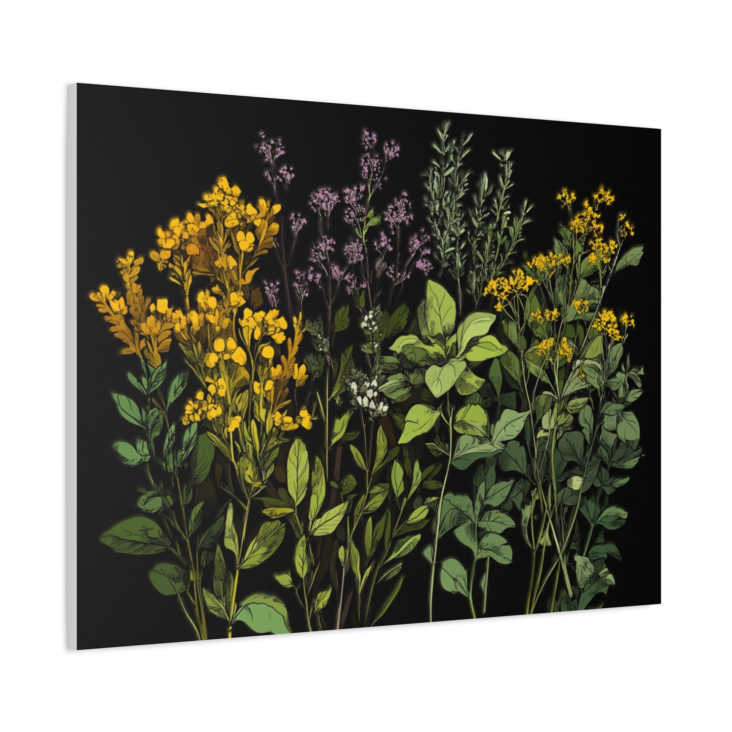 Botanical Wall Art - Matte Canvas Print of Colorful Herbs and Flowers