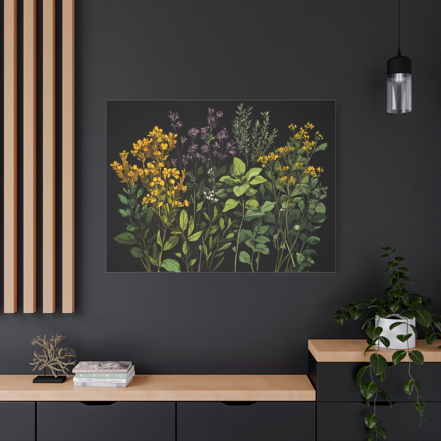 Botanical Wall Art - Matte Canvas Print of Colorful Herbs and Flowers