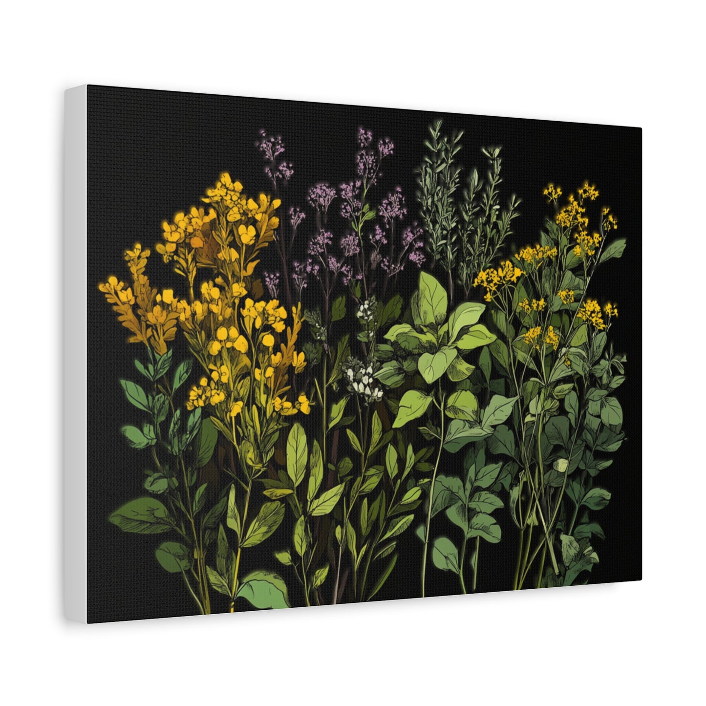 Botanical Wall Art - Matte Canvas Print of Colorful Herbs and Flowers