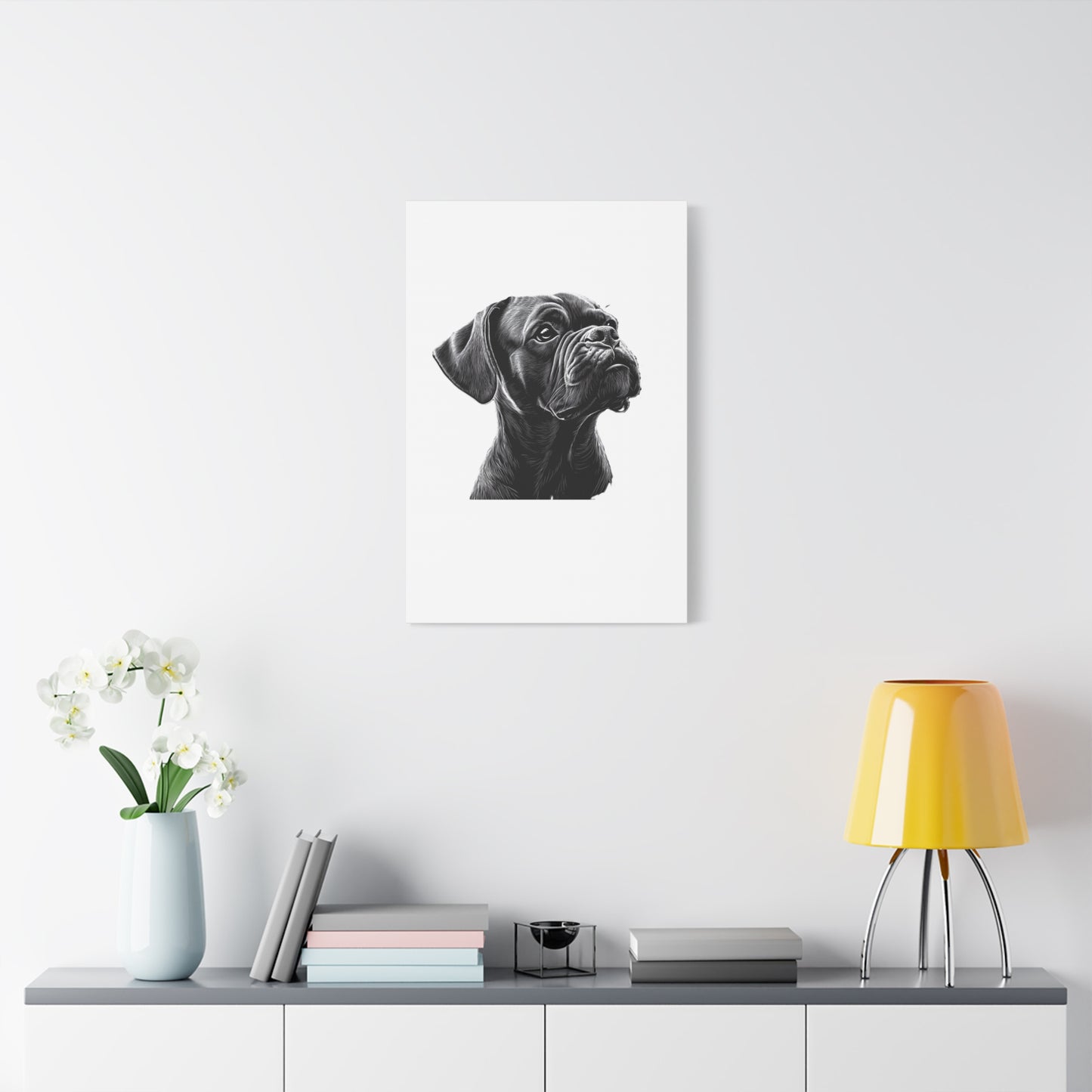 Canvas Wall Art - Black Boxer Dog Portrait - Pet Lover Home Decor