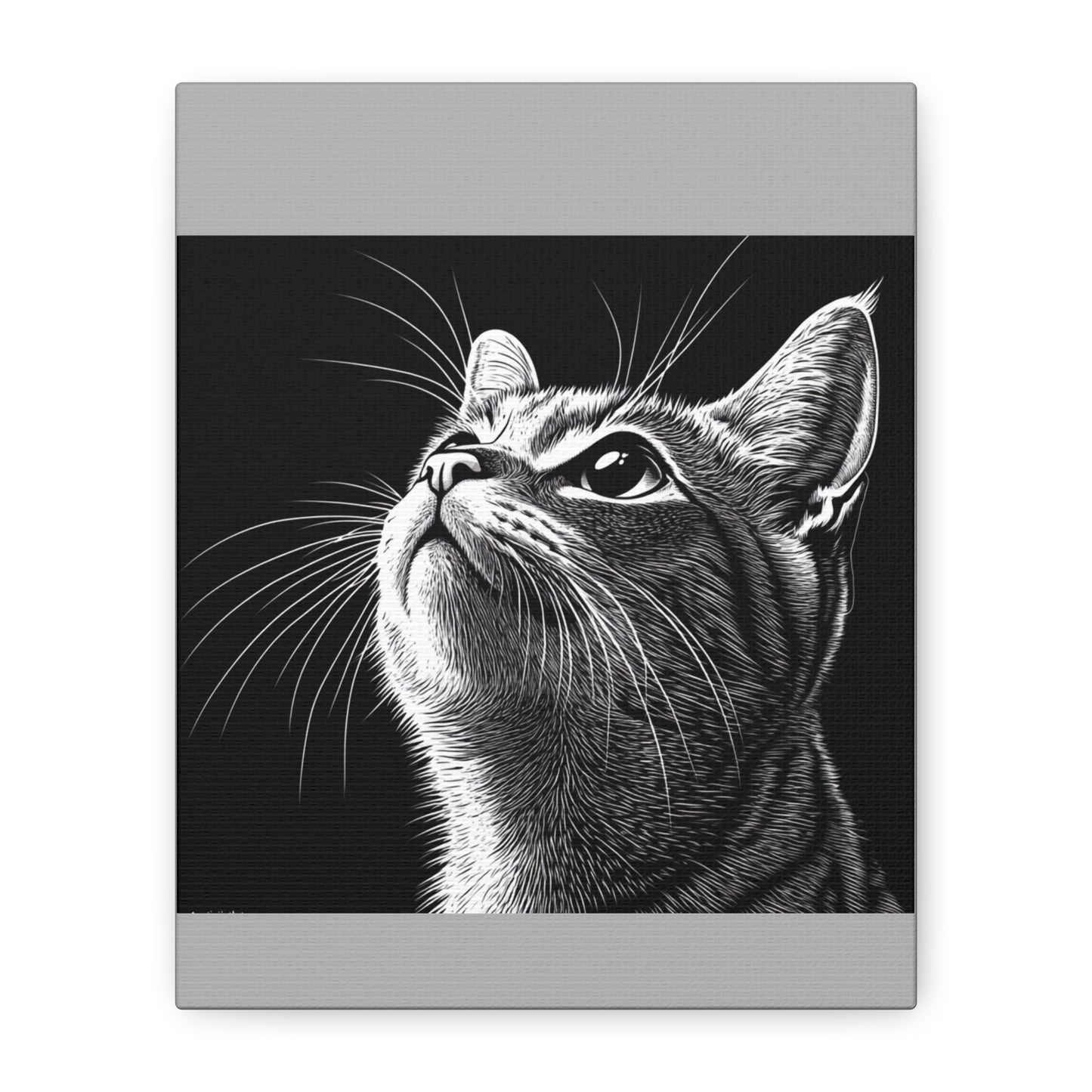 Portrait Cat Canvas Wall Art - Black and White Stretched Print