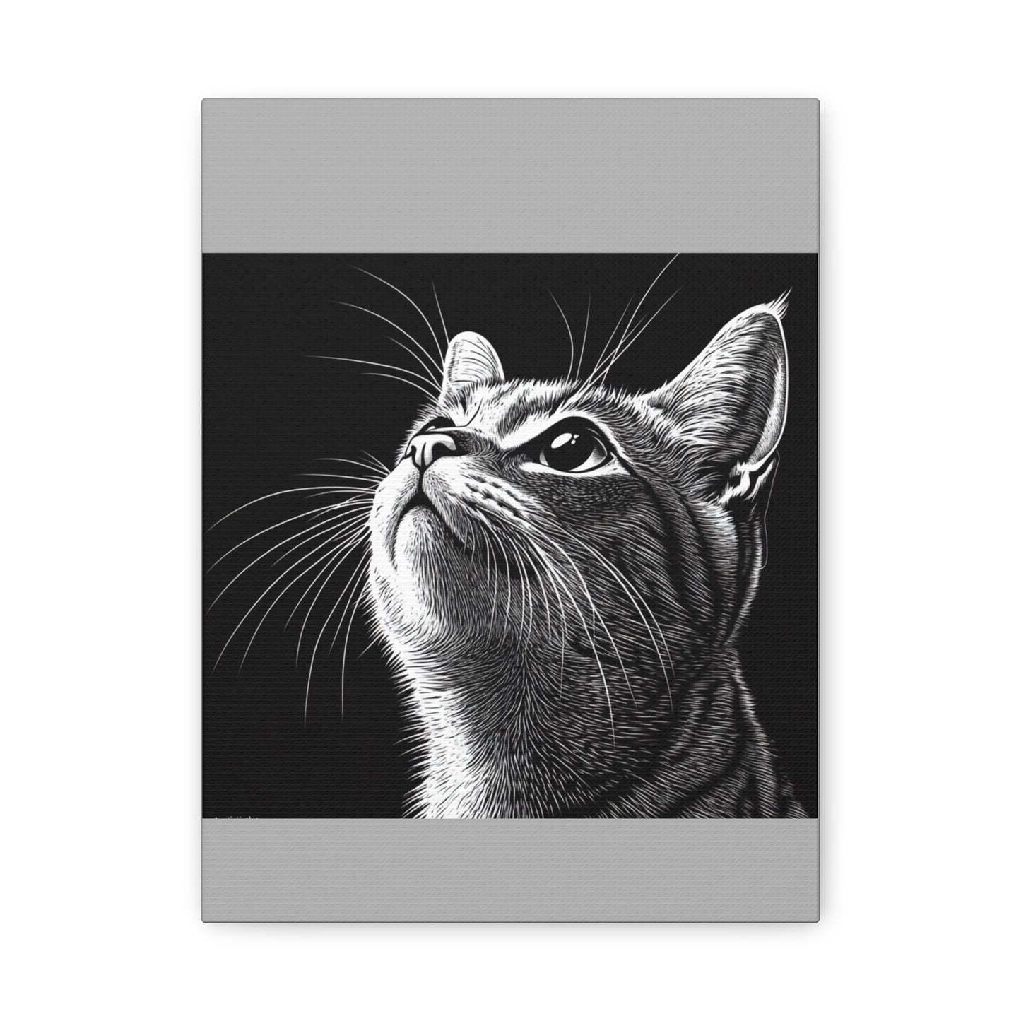 Portrait Cat Canvas Wall Art - Black and White Stretched Print