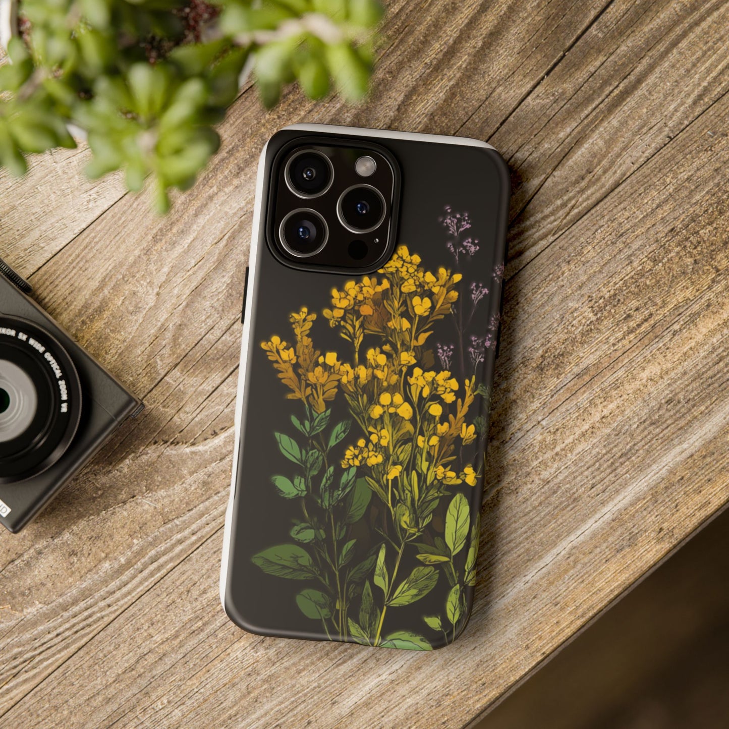 Floral Tough Phone Case - Elegant Yellow Botanical Design