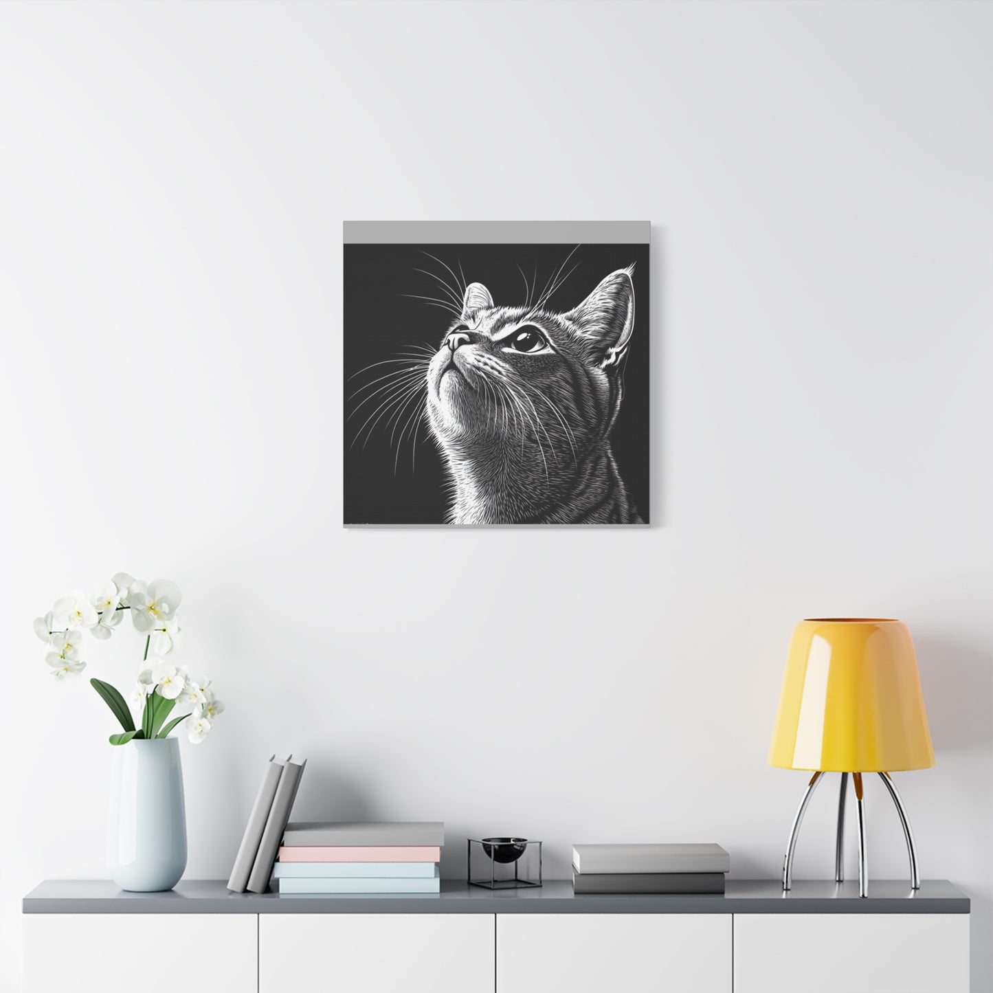 Portrait Cat Canvas Wall Art - Black and White Stretched Print
