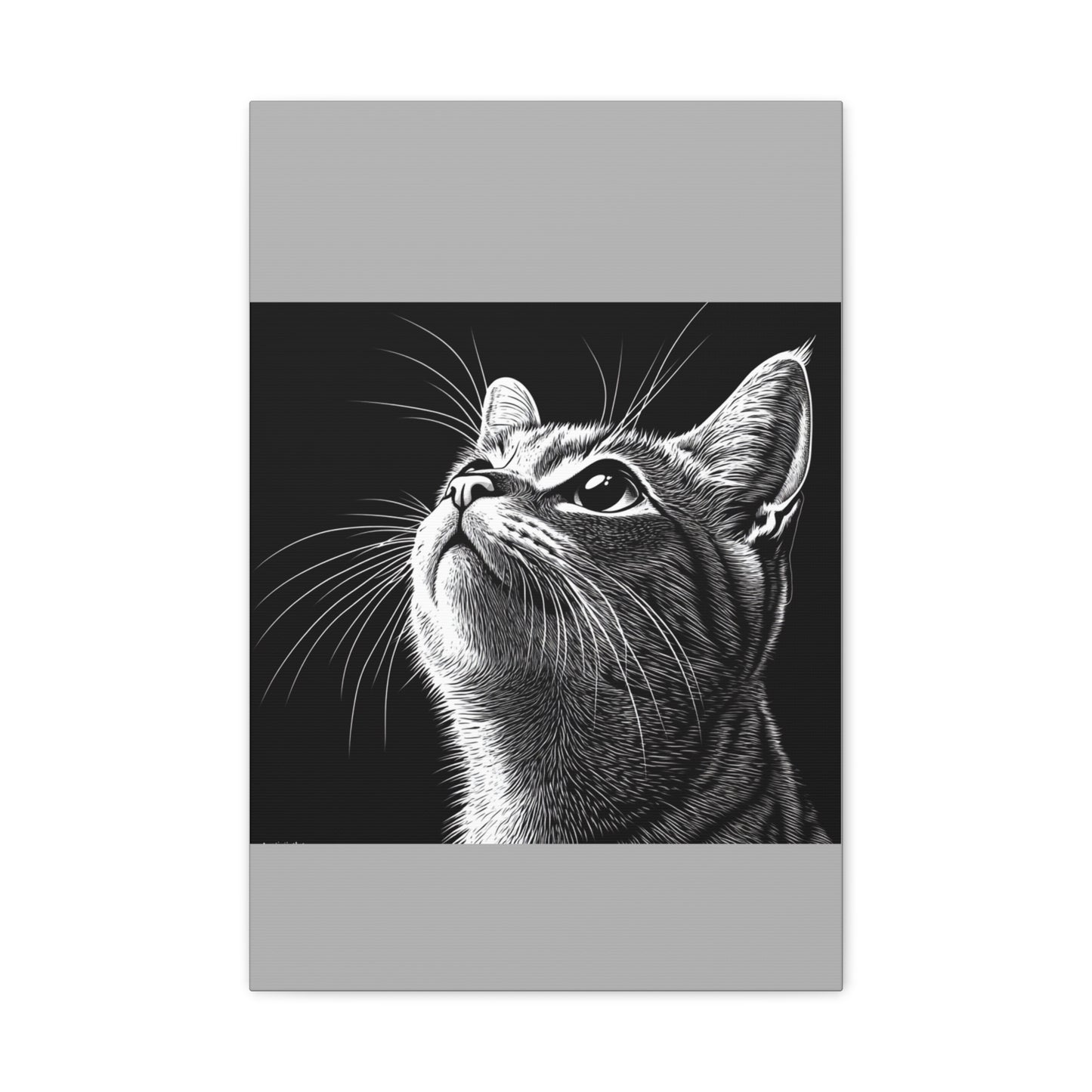 Portrait Cat Canvas Wall Art - Black and White Stretched Print