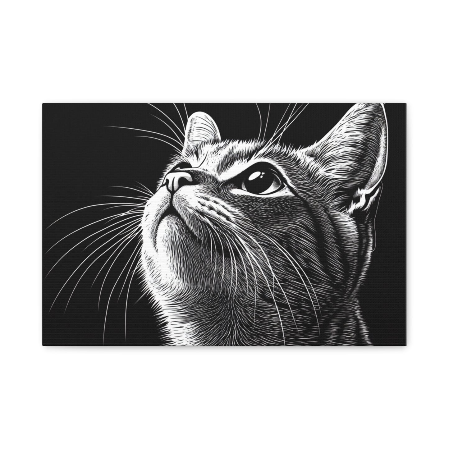 Portrait Cat Canvas Wall Art - Black and White Stretched Print
