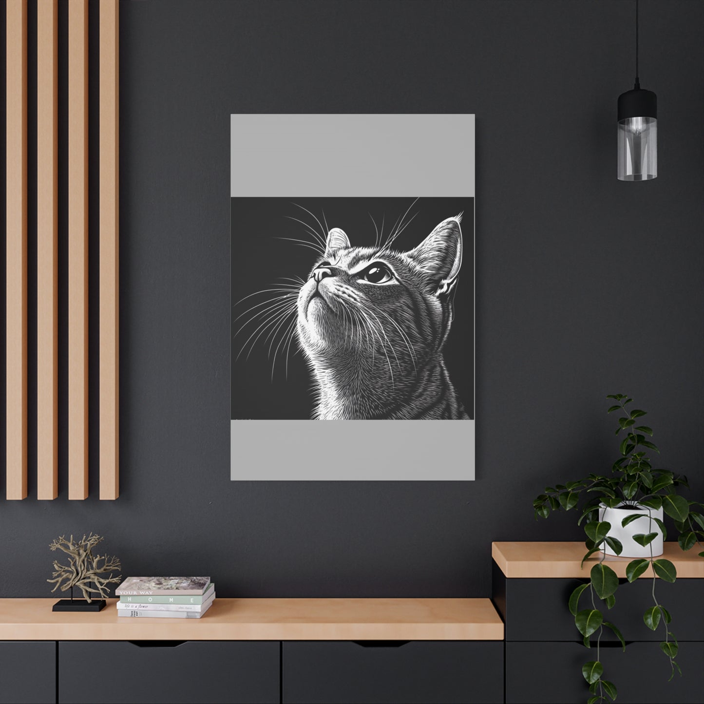 Portrait Cat Canvas Wall Art - Black and White Stretched Print
