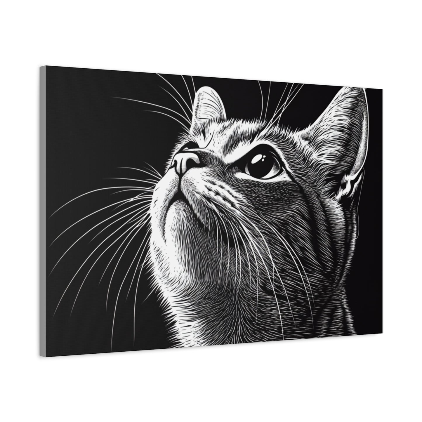 Portrait Cat Canvas Wall Art - Black and White Stretched Print
