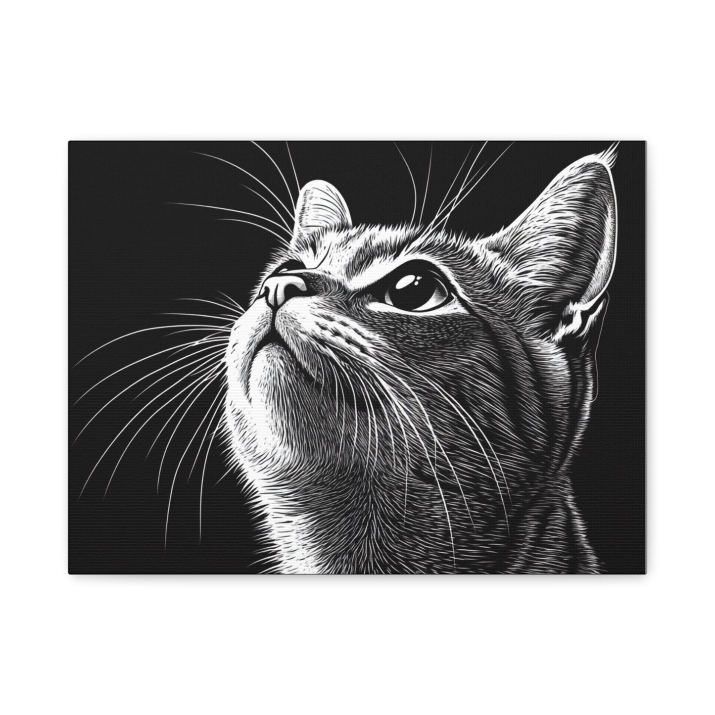 Portrait Cat Canvas Wall Art - Black and White Stretched Print