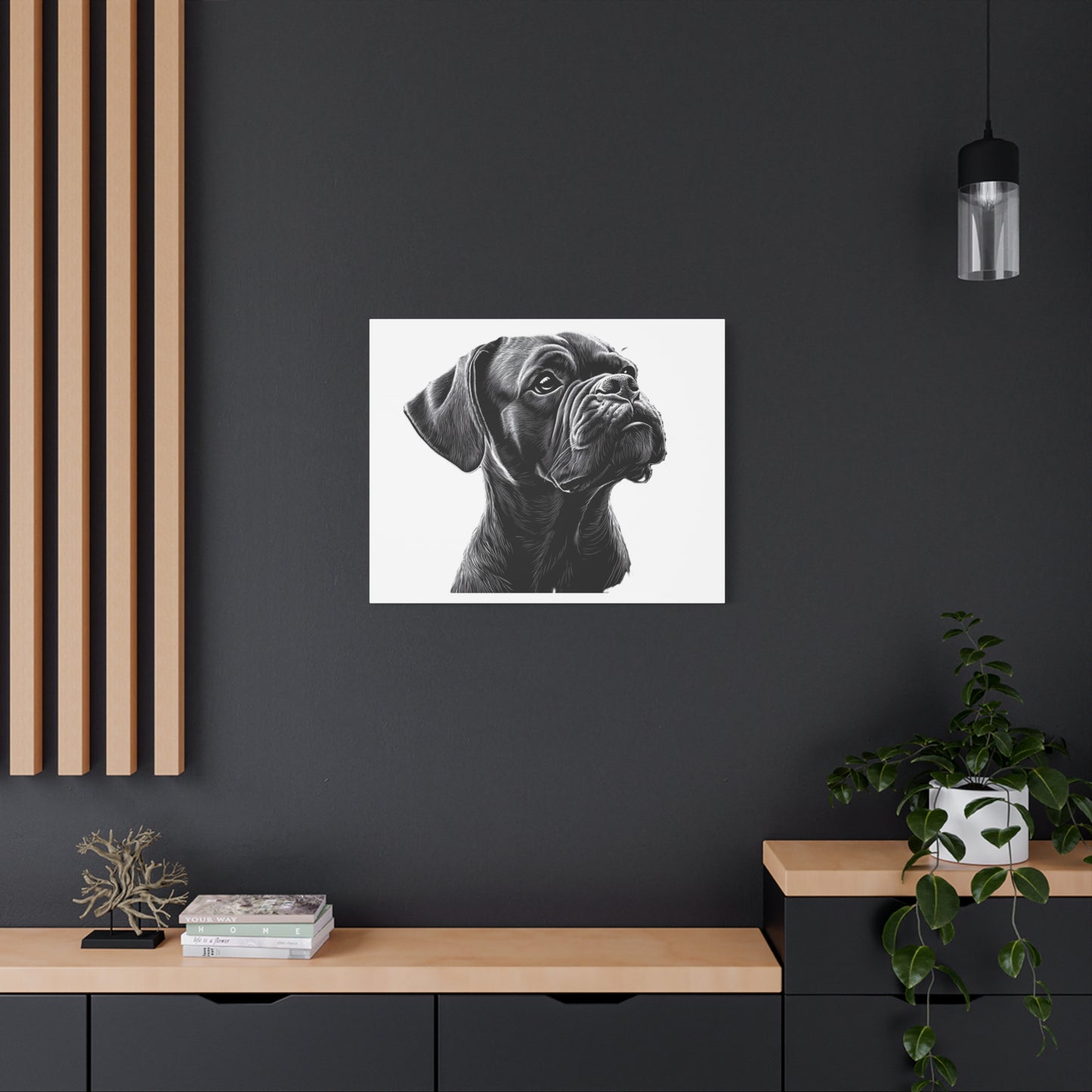 Canvas Wall Art - Black Boxer Dog Portrait - Pet Lover Home Decor