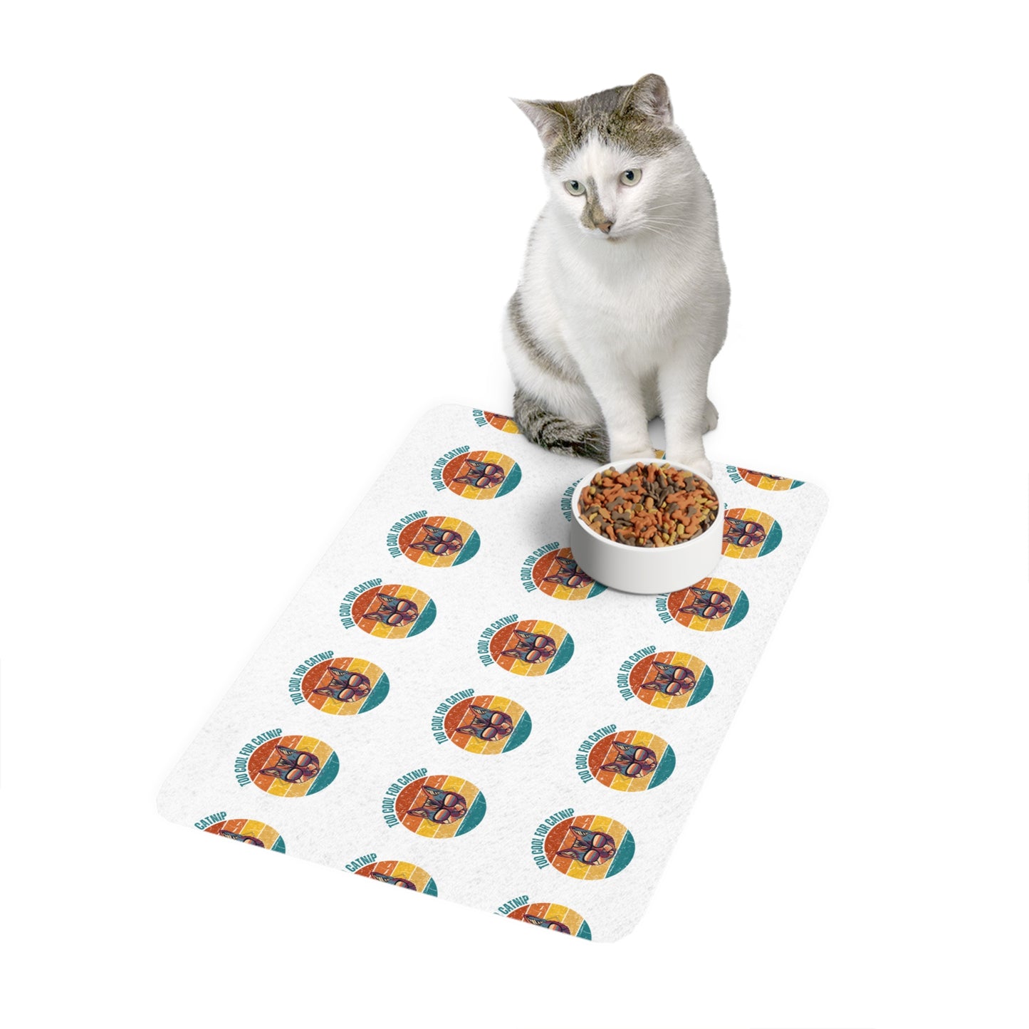 Funny Cat Pet Food Mat (12x18) - Non-Slip Design for Cats & Dogs