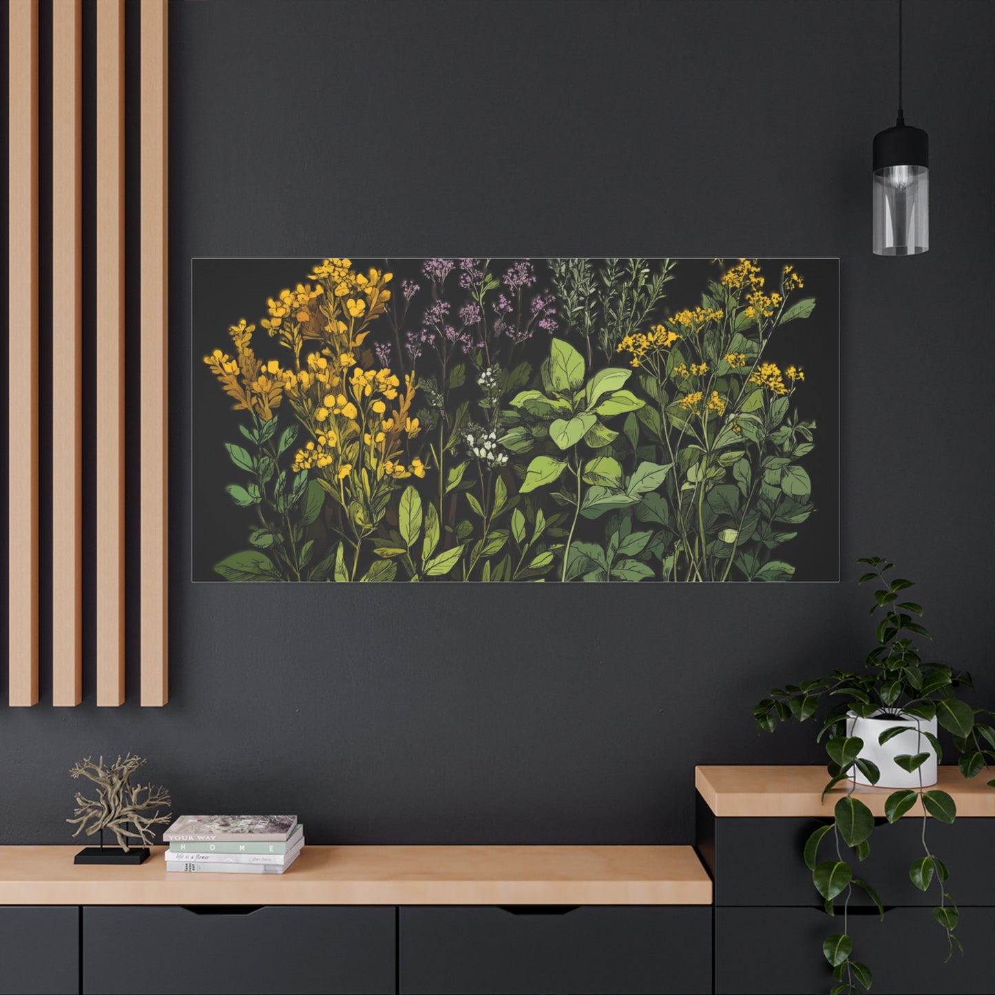 Botanical Wall Art - Matte Canvas Print of Colorful Herbs and Flowers