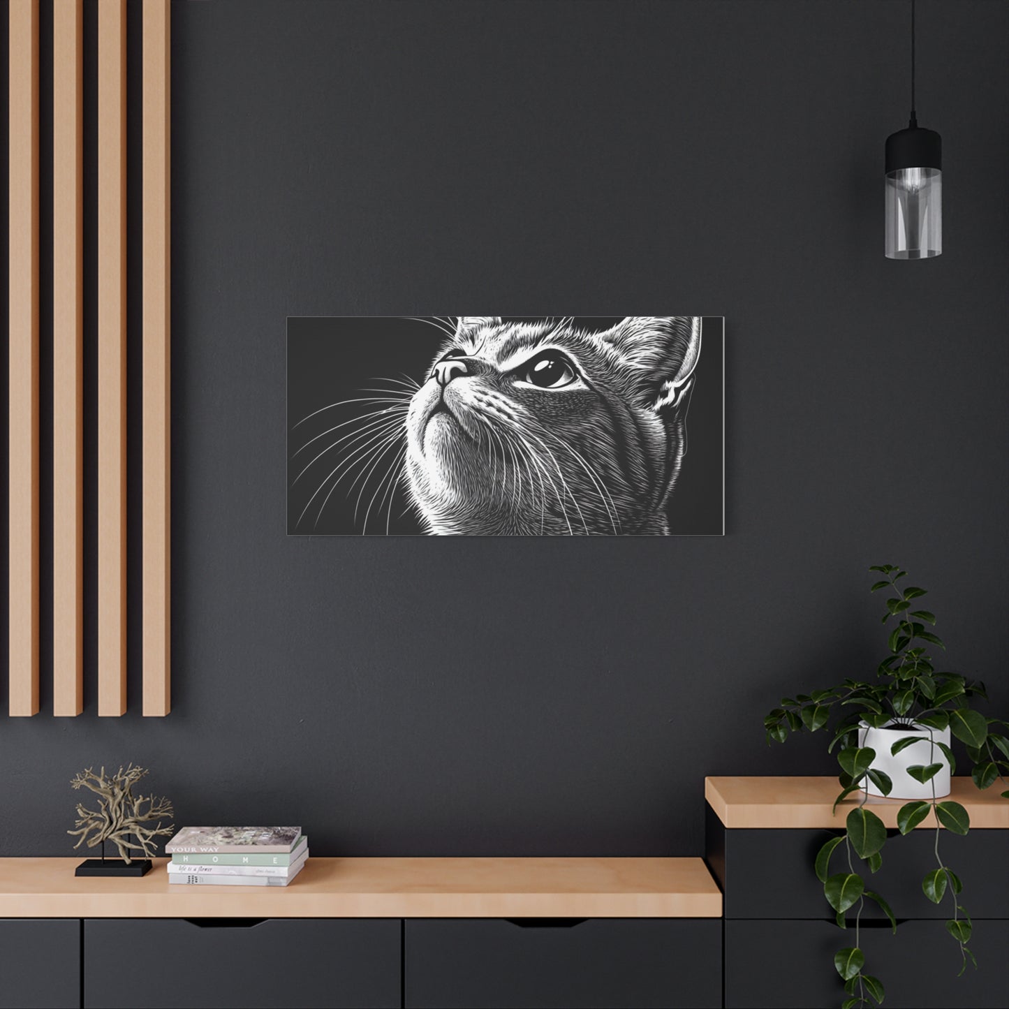 Portrait Cat Canvas Wall Art - Black and White Stretched Print