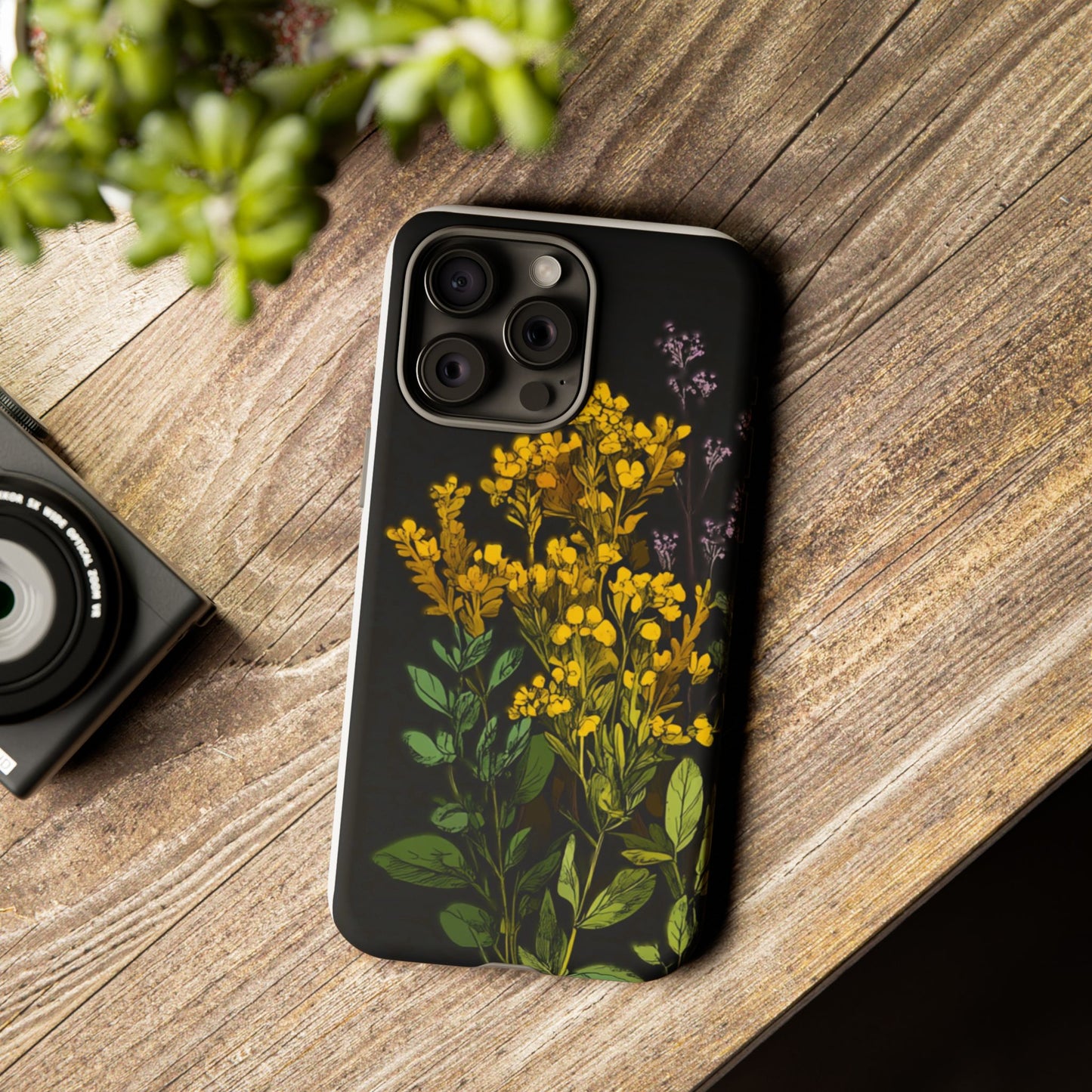 Floral Tough Phone Case - Elegant Yellow Botanical Design