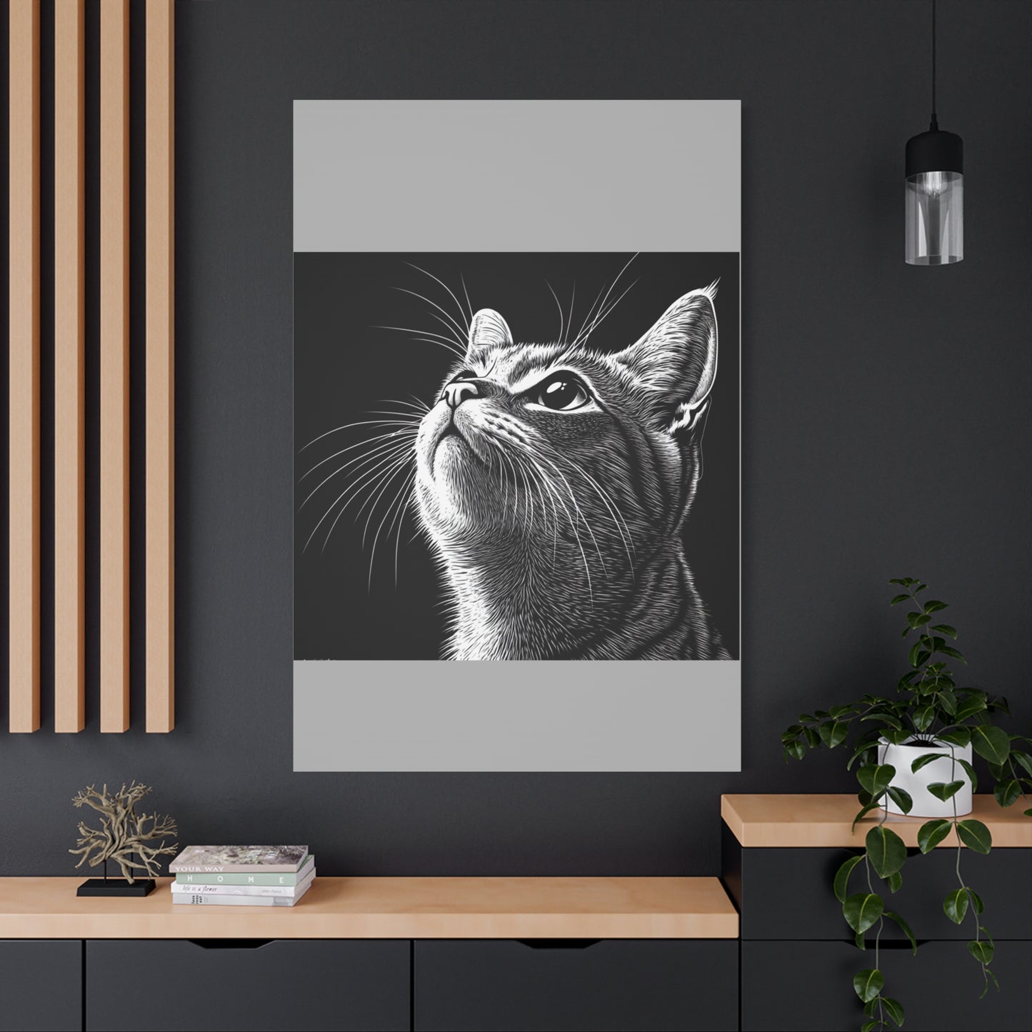 Portrait Cat Canvas Wall Art - Black and White Stretched Print