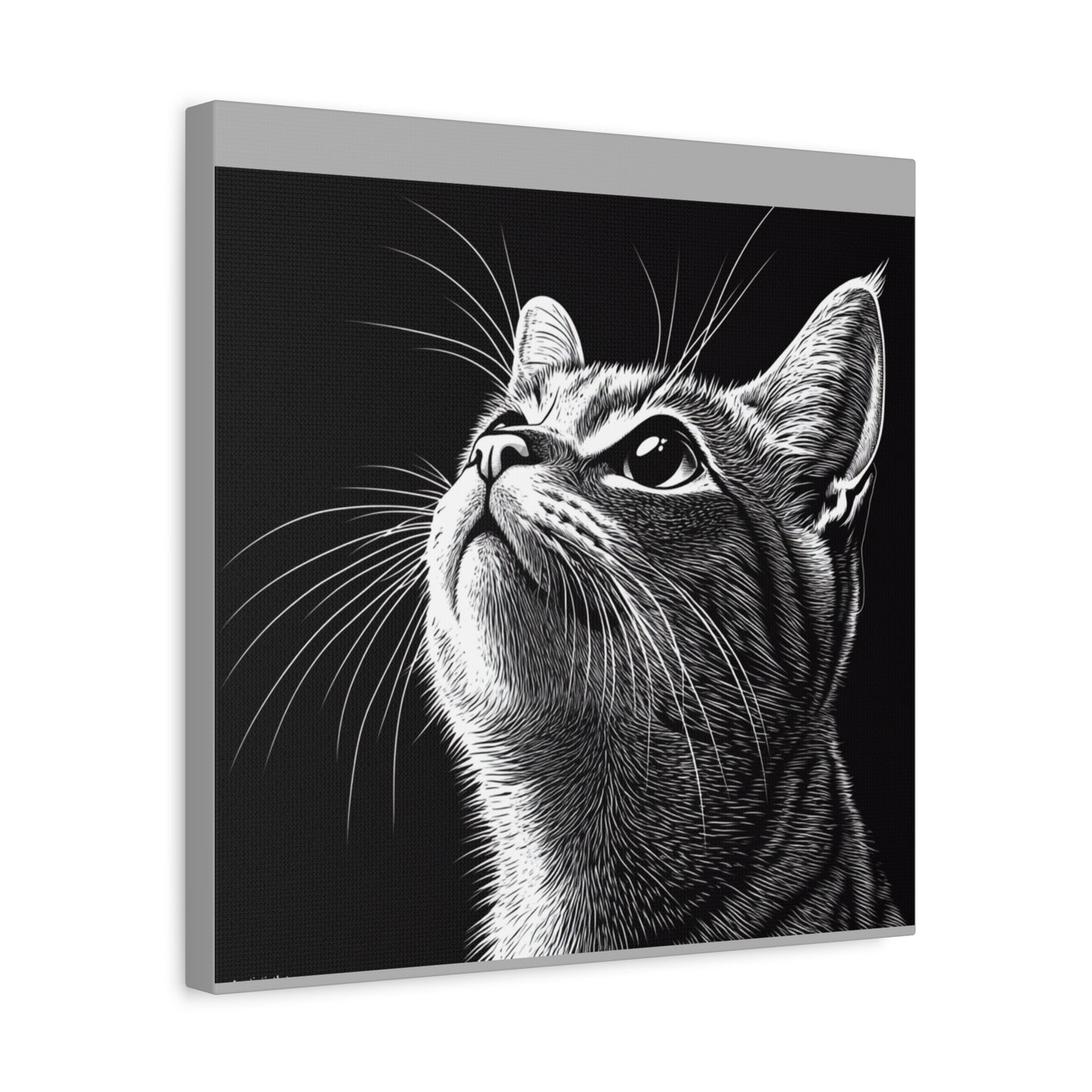 Portrait Cat Canvas Wall Art - Black and White Stretched Print