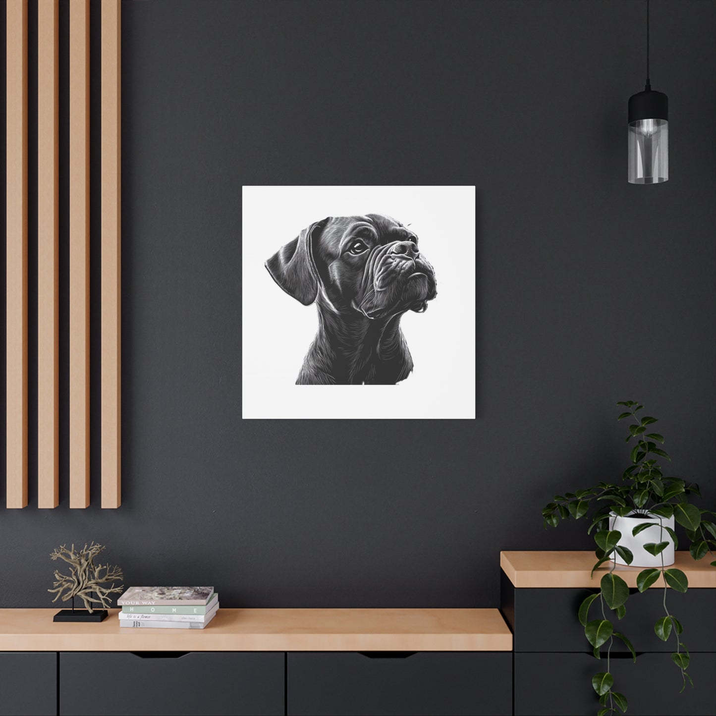 Canvas Wall Art - Black Boxer Dog Portrait - Pet Lover Home Decor