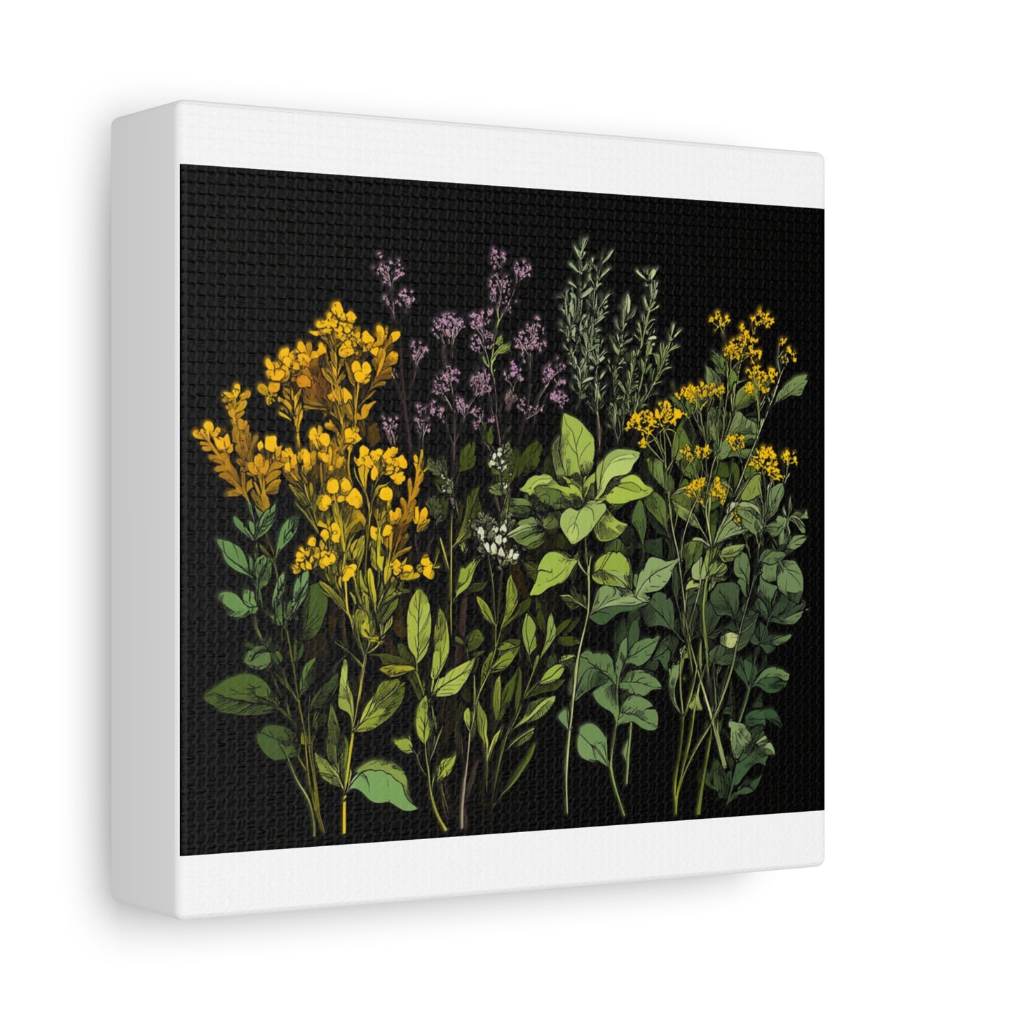 Botanical Wall Art - Matte Canvas Print of Colorful Herbs and Flowers
