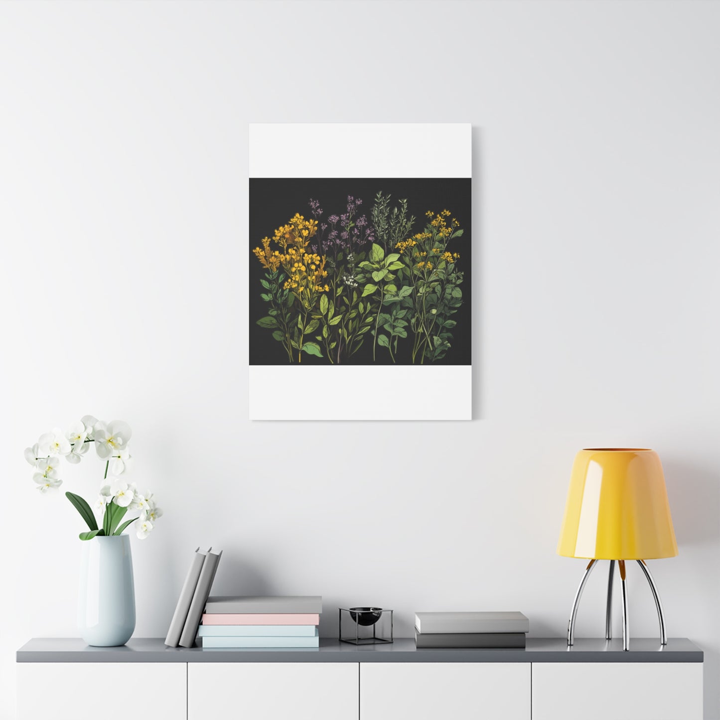 Botanical Wall Art - Matte Canvas Print of Colorful Herbs and Flowers