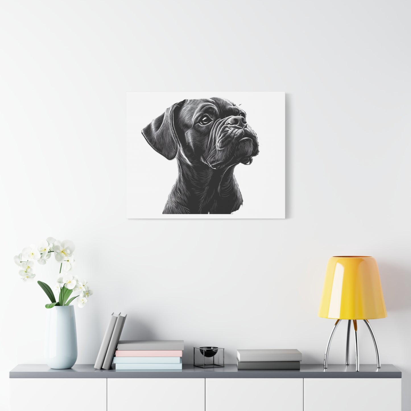 Canvas Wall Art - Black Boxer Dog Portrait - Pet Lover Home Decor