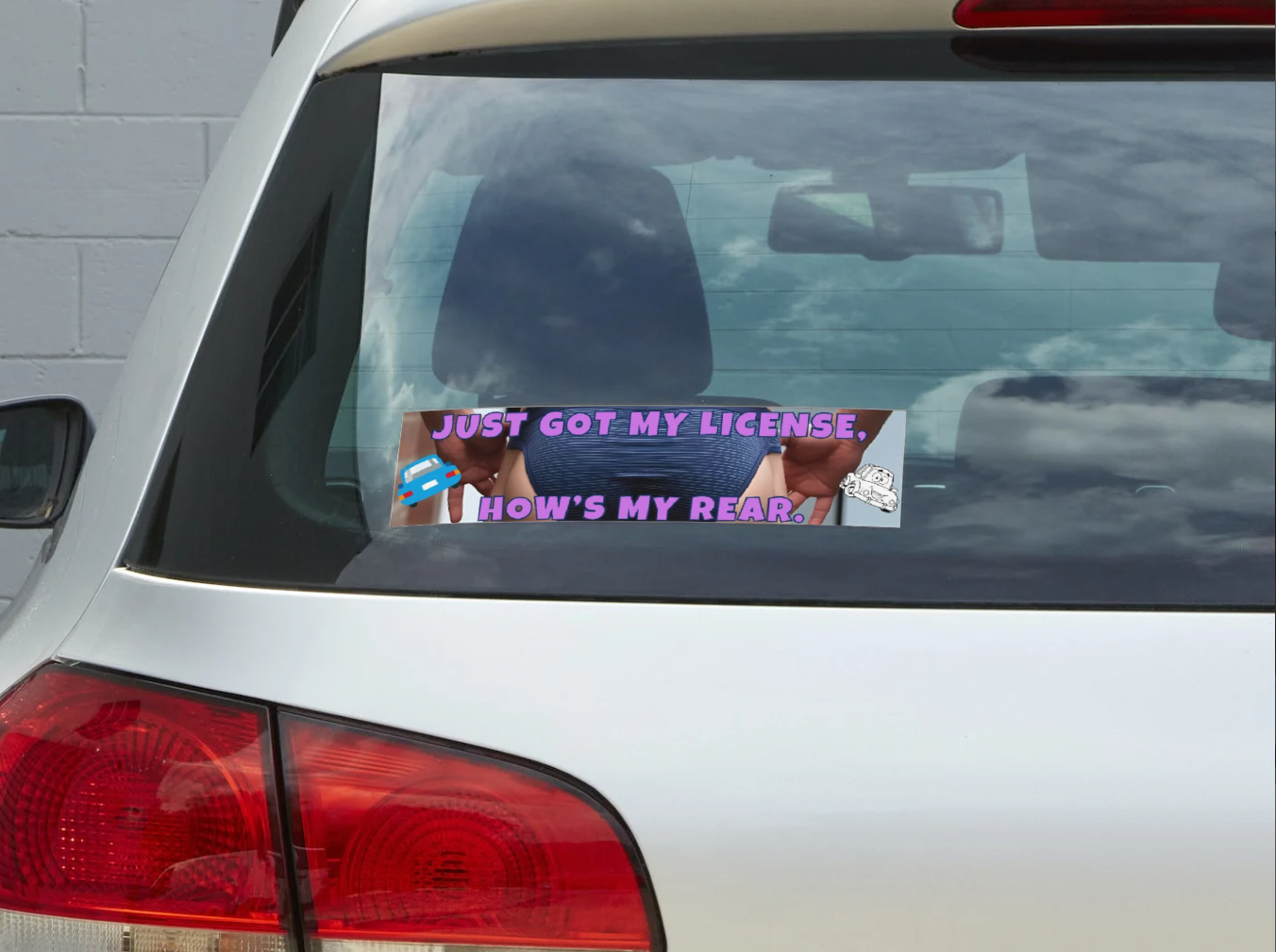 Funny New Driver Bumper Sticker 5 – "Just Got My License, How's My Rear?" – Teen Driver Gift, Car Decal, Graduation Humor Sticker