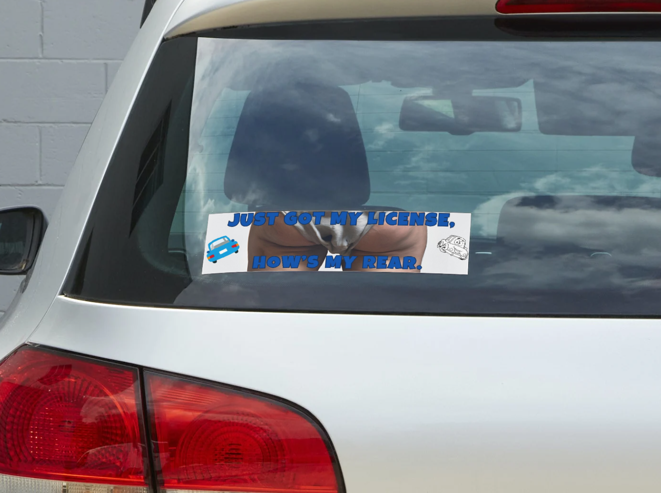Funny New Driver Bumper Sticker 1 – "Just Got My License, How's My Rear?" – Teen Driver Gift, Car Decal, Graduation Humor Sticker