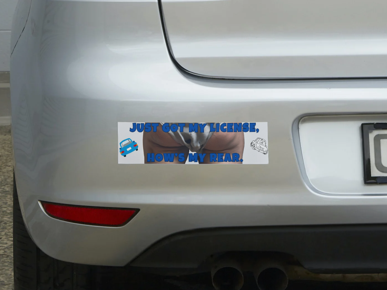 Funny New Driver Bumper Sticker 1 – "Just Got My License, How's My Rear?" – Teen Driver Gift, Car Decal, Graduation Humor Sticker
