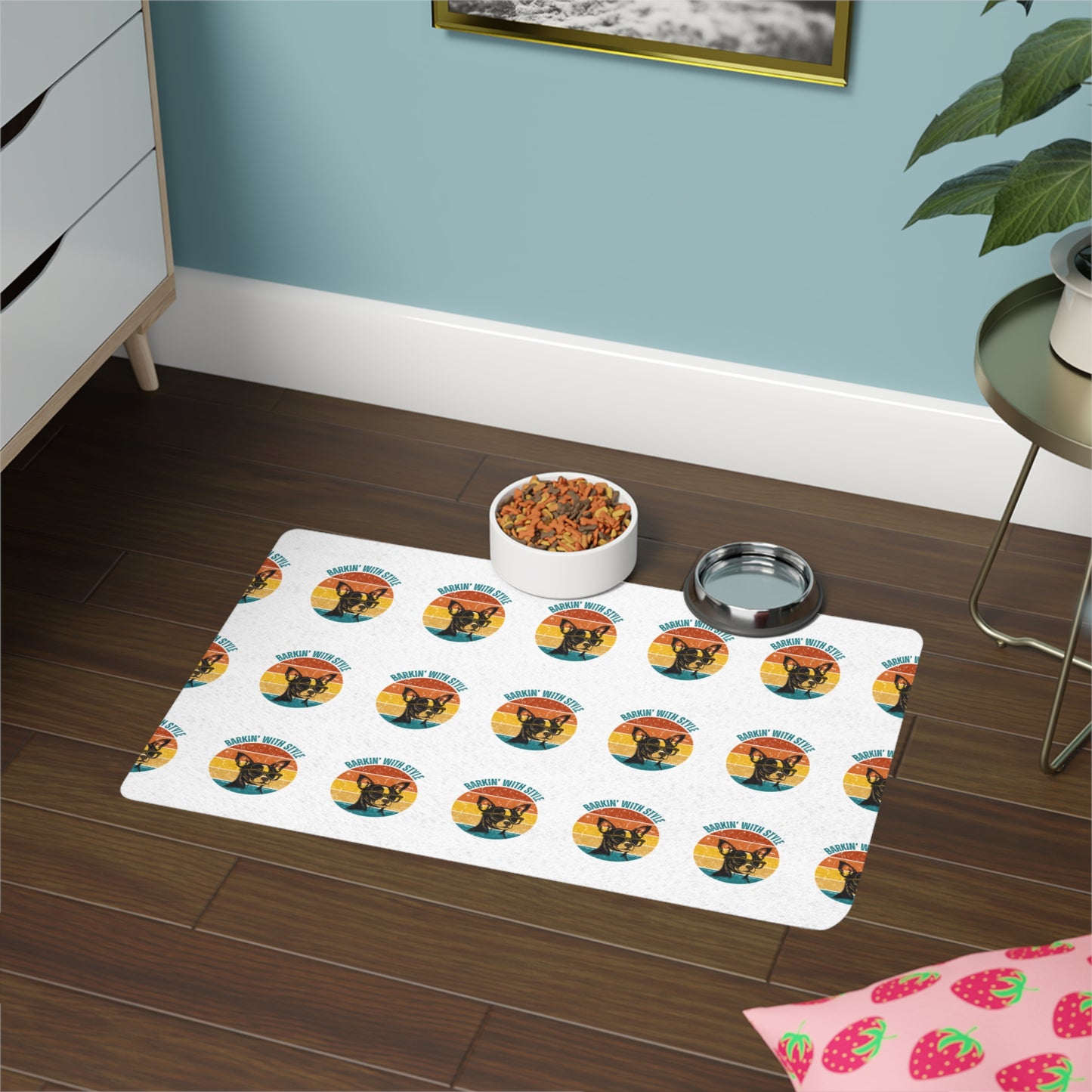 Colorful Cat Design Pet Food Mat | 12x18 Non-Slip Feeding Mat