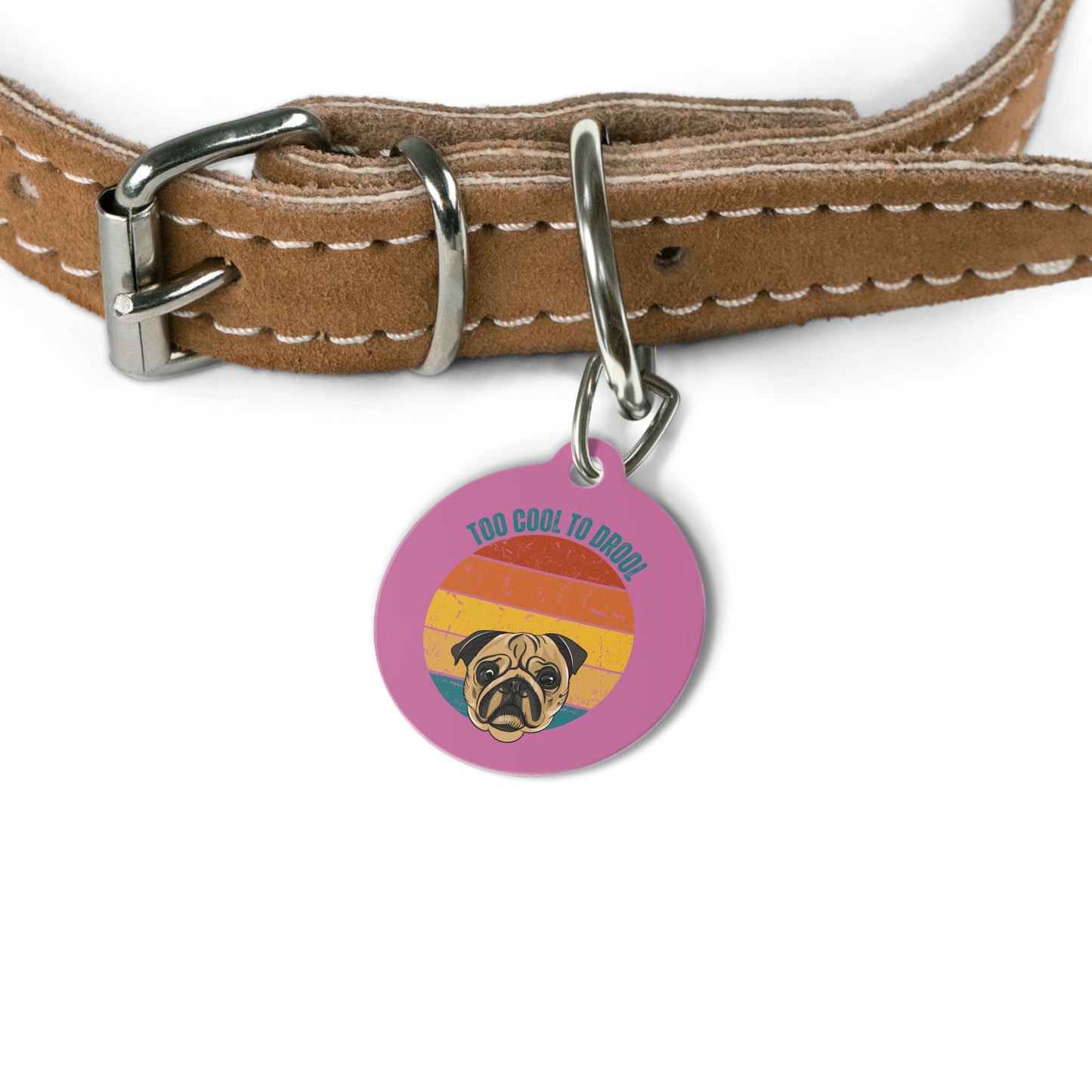 Retro Pet Tag - 'Too Cool to Drool' - Fun Dog ID Tag for Pet Lovers