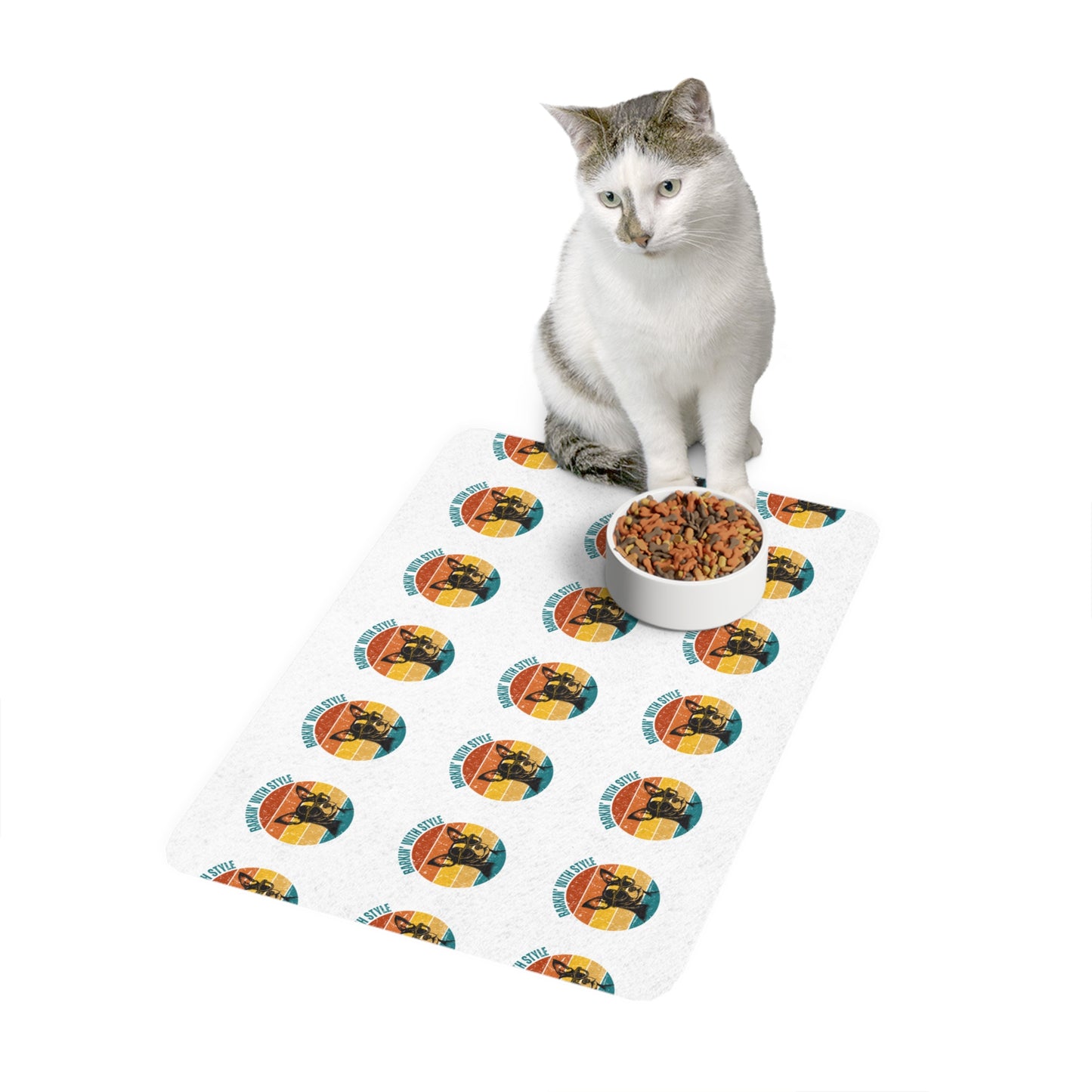 Colorful Cat Design Pet Food Mat | 12x18 Non-Slip Feeding Mat