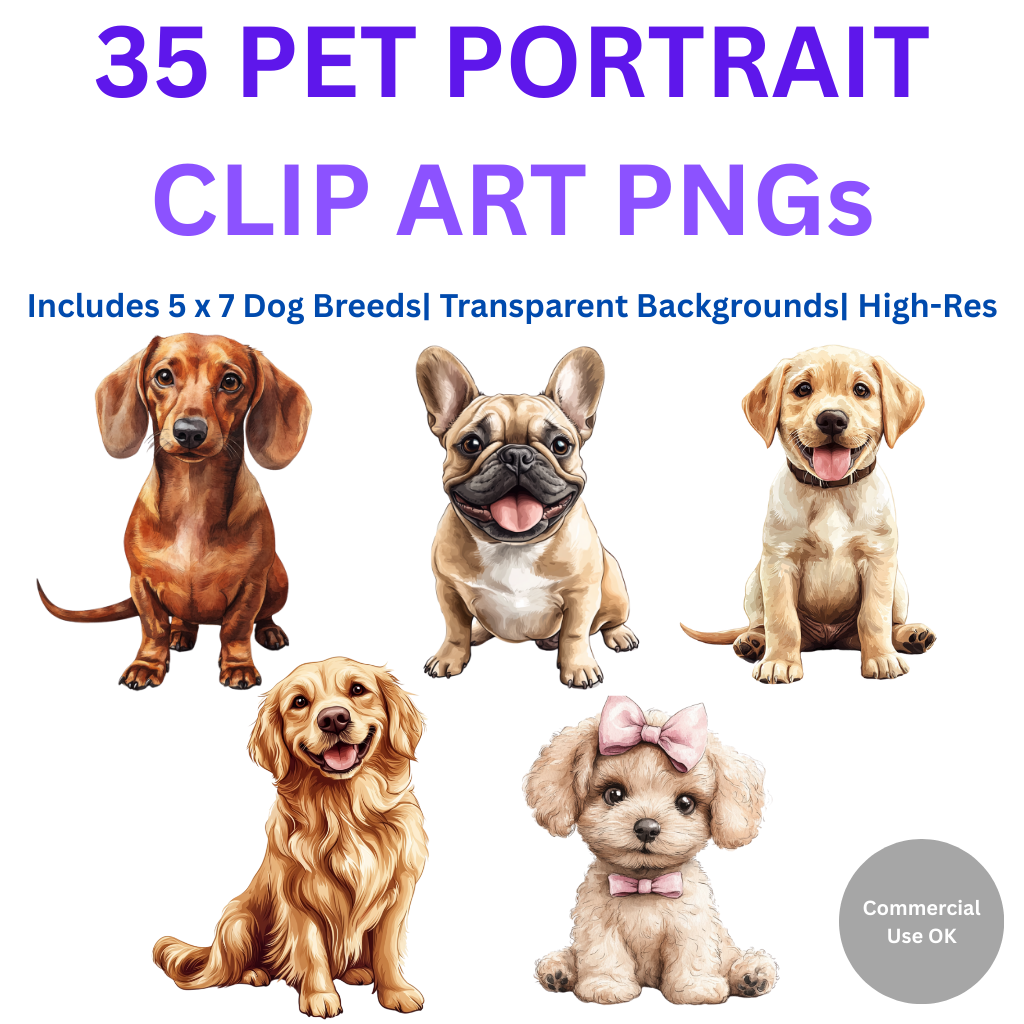 Printable Dog Wall Art Bundle | Set of 5x7 Dog Breeds | Golden Retriever, French Bulldog, Labrador, Poodle, Dachshund.